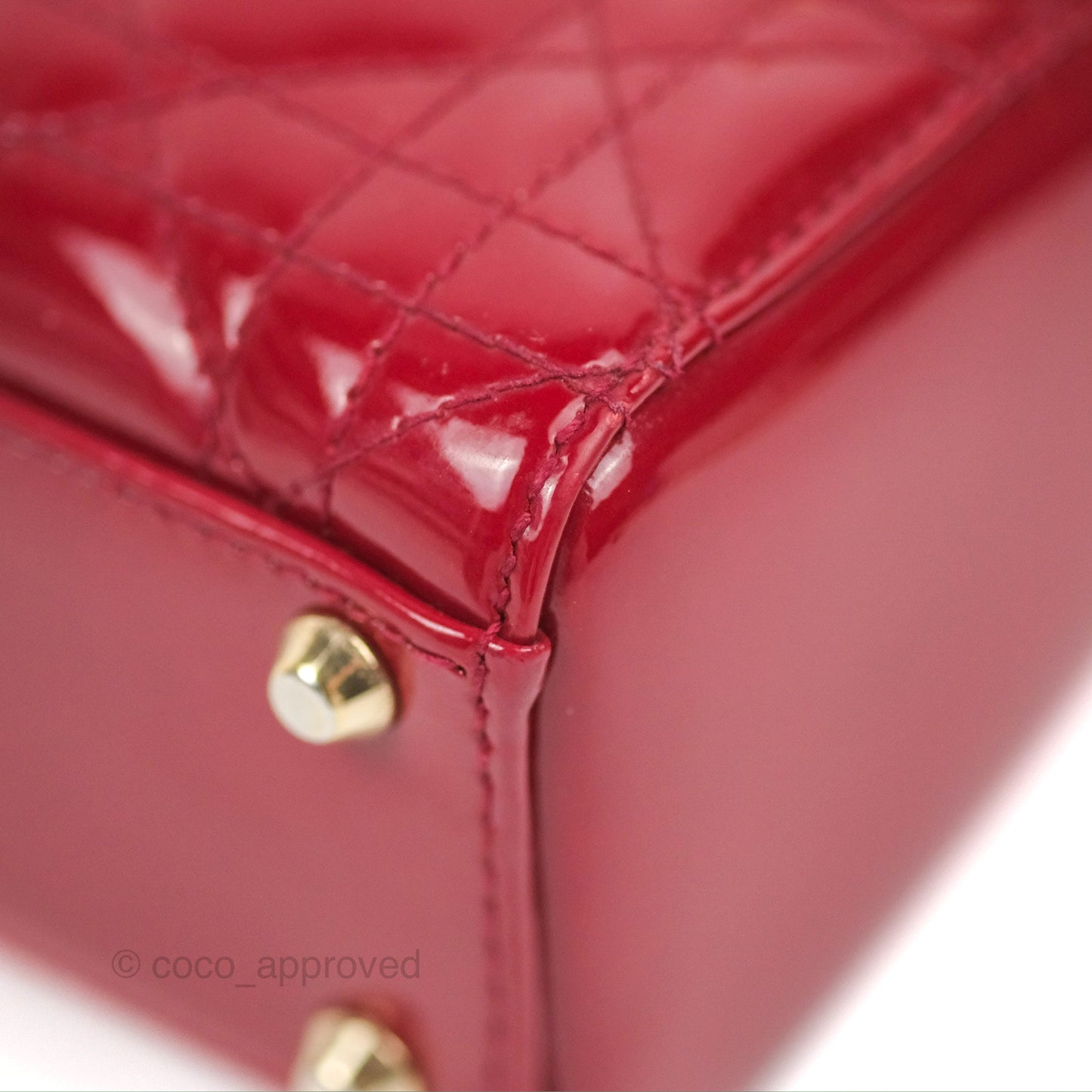 Christian Dior Mini Lady Dior Bag Red Patent Gold Hardware