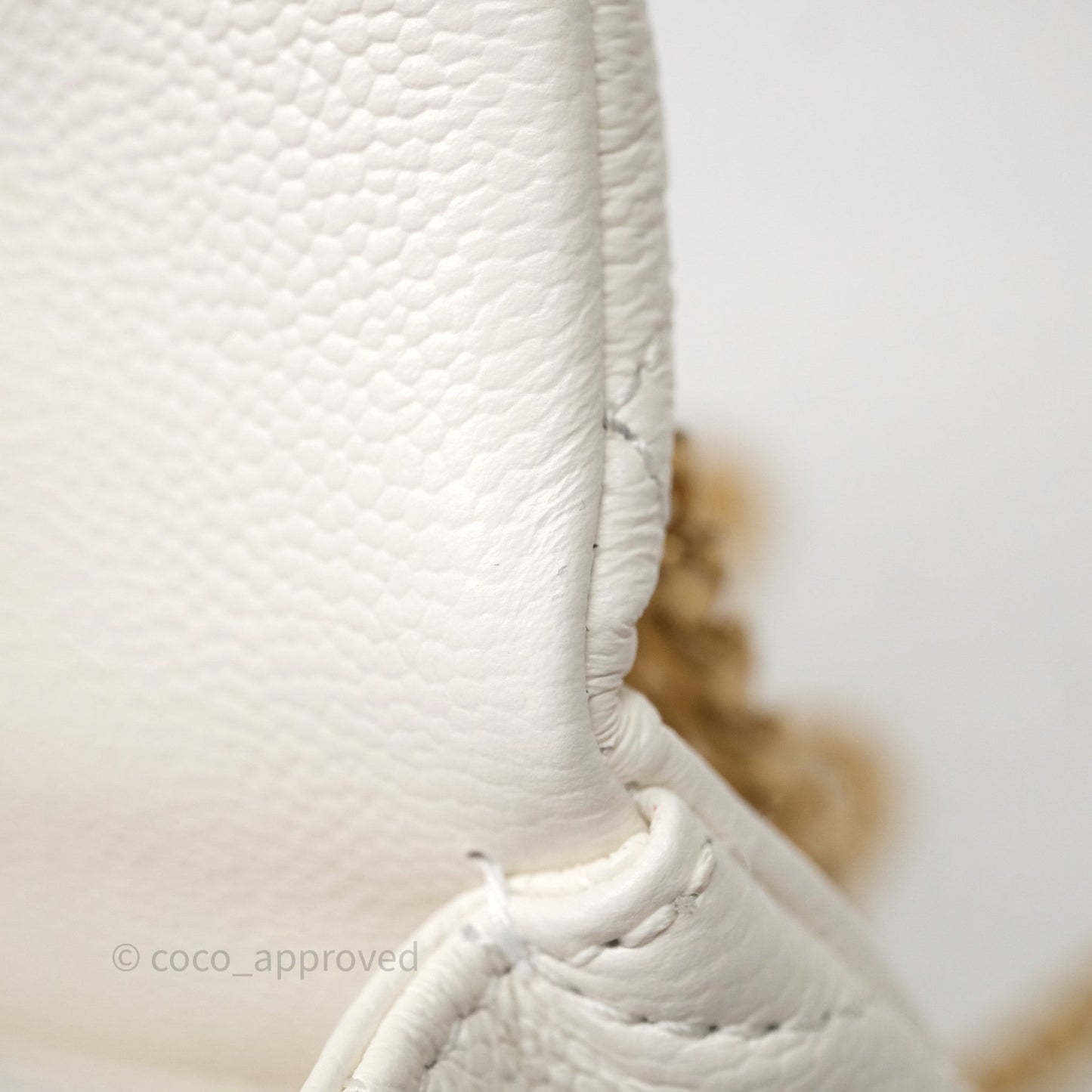 Chanel Mini Flap Bag Heart Adjustable Chain White Caviar Aged Gold Hardware