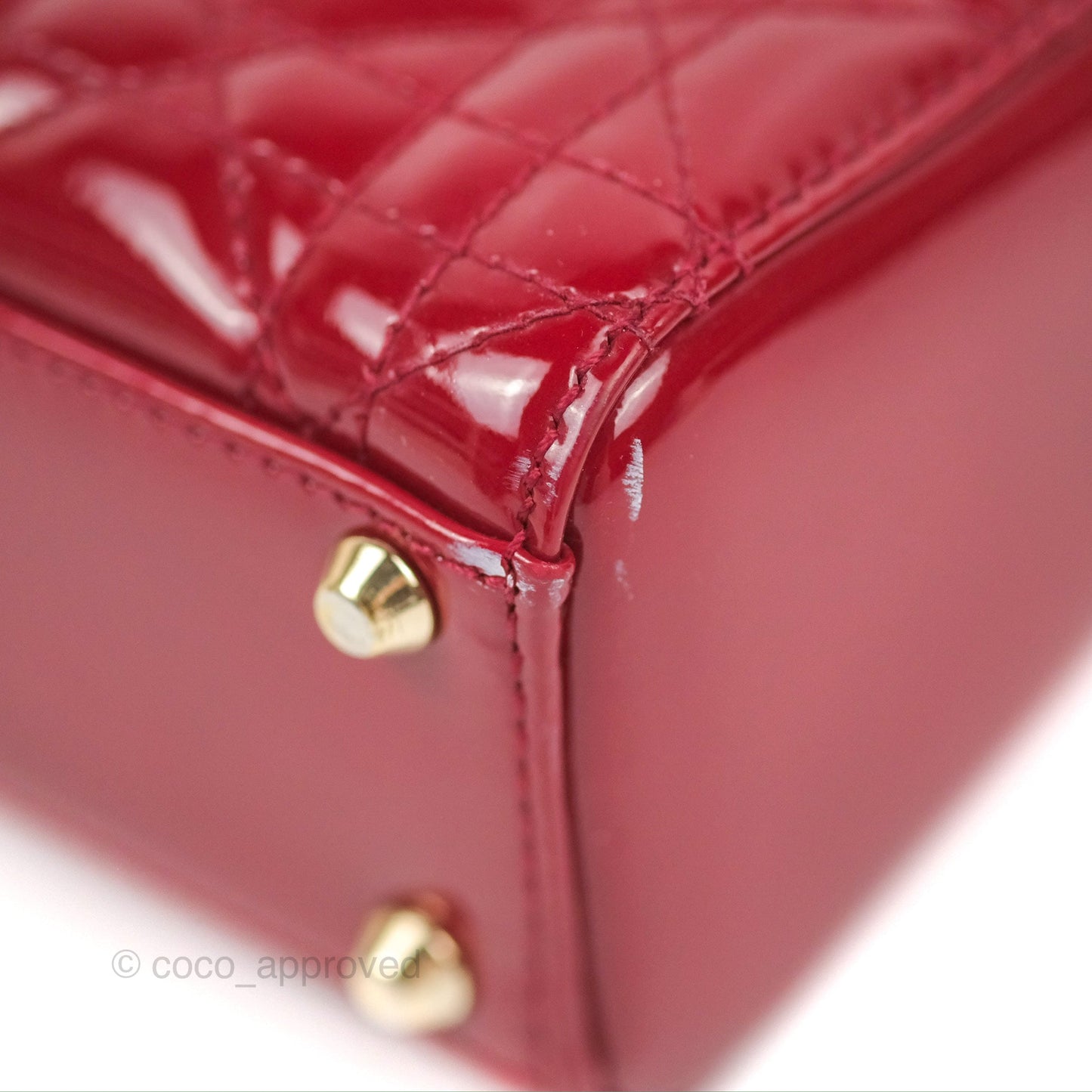 Christian Dior Mini Lady Dior Bag Red Patent Gold Hardware