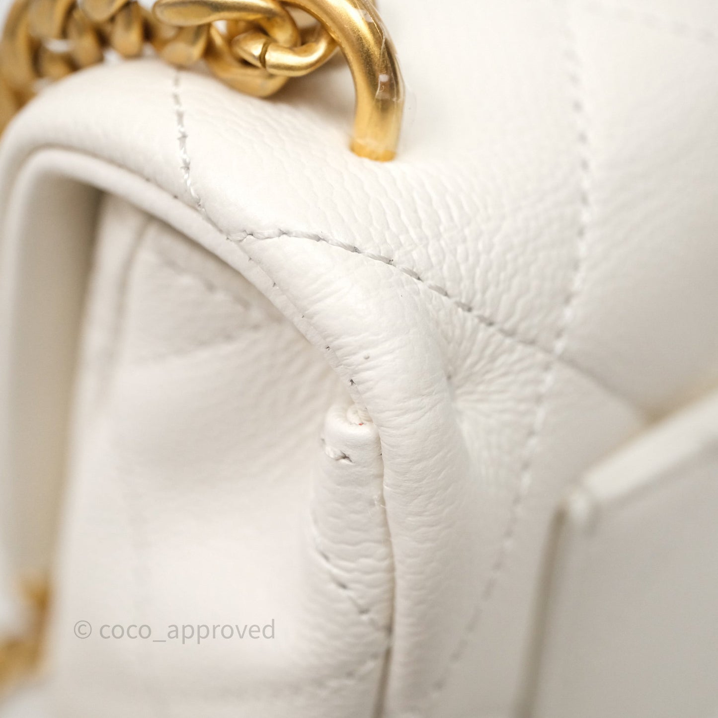 Chanel Mini Flap Bag Heart Adjustable Chain White Caviar Aged Gold Hardware