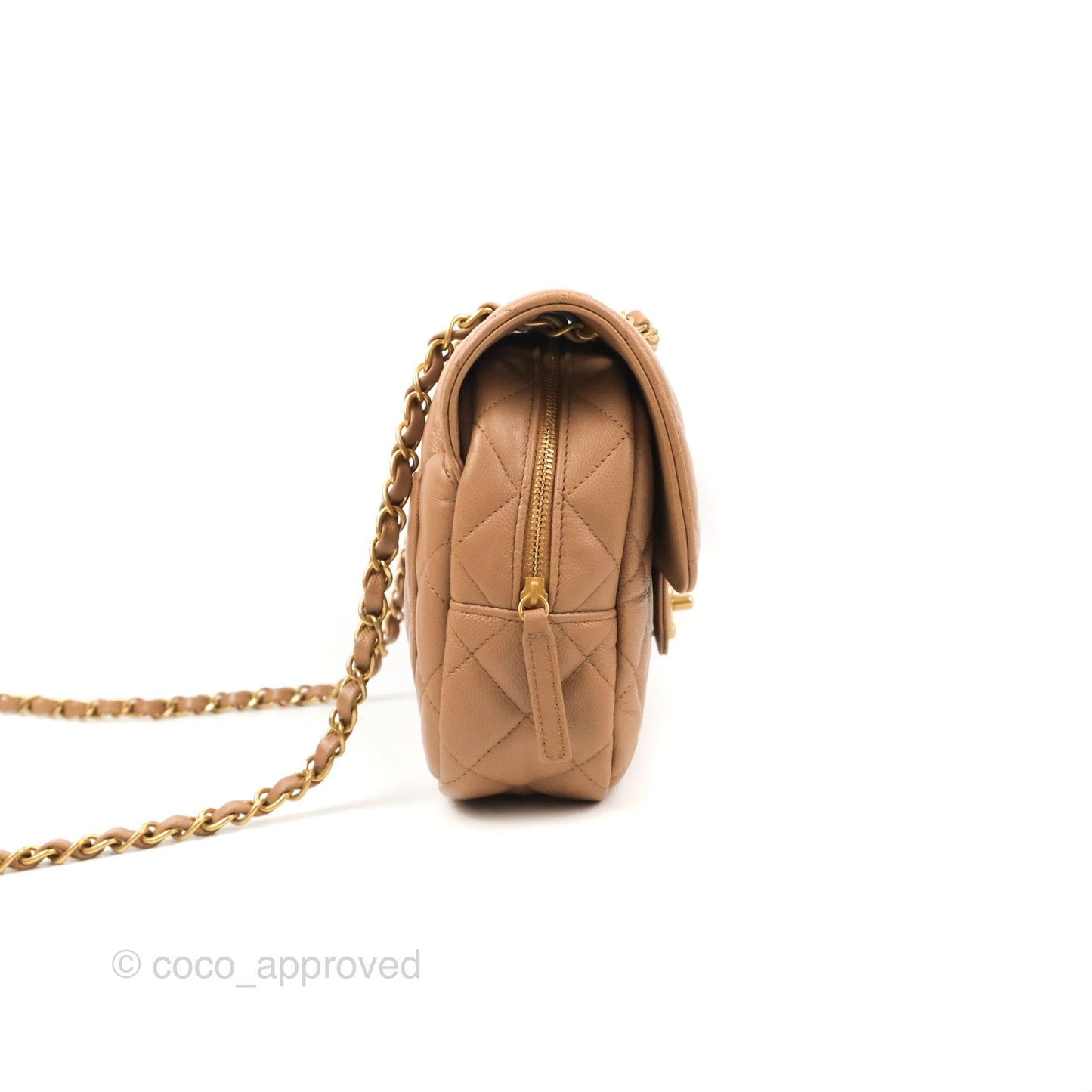 Chanel Small Flap Bag Dark Beige Caviar Gold Hardware 22K