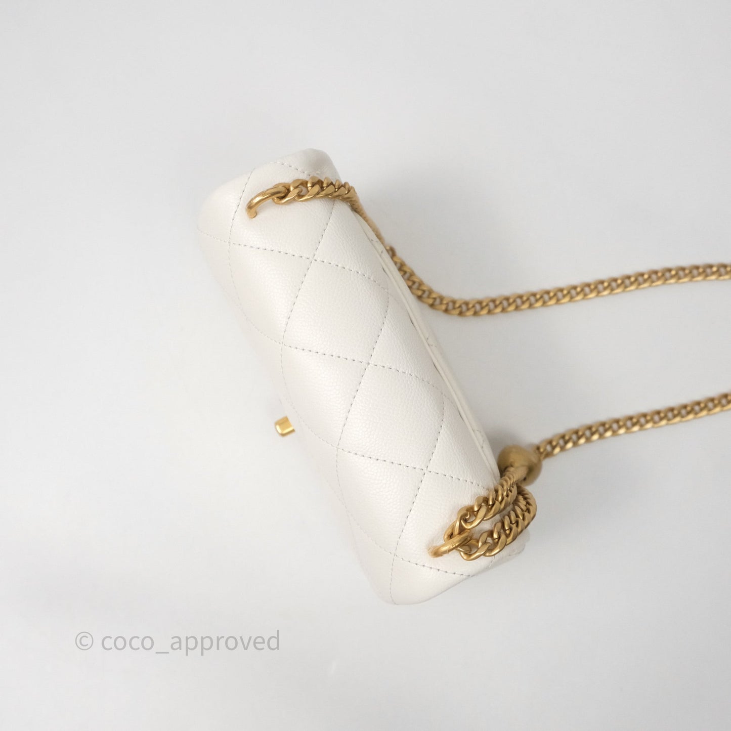 Chanel Mini Flap Bag Heart Adjustable Chain White Caviar Aged Gold Hardware