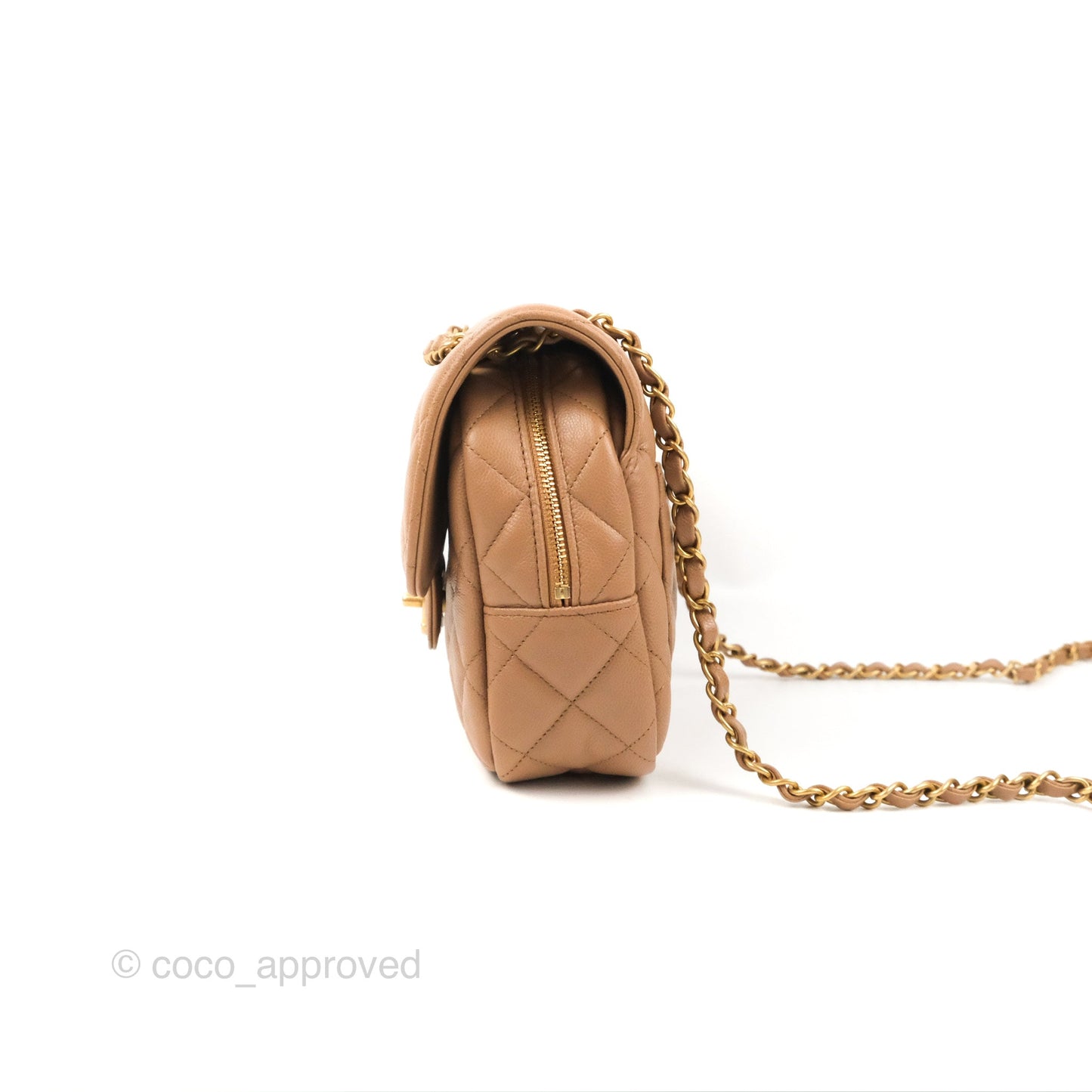 Chanel Small Flap Bag Dark Beige Caviar Gold Hardware 22K