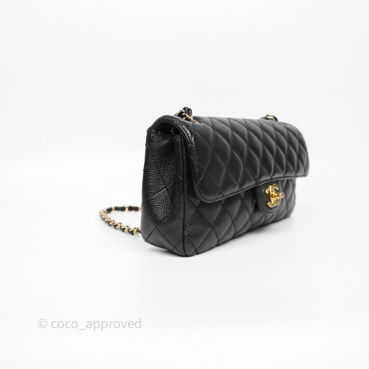Chanel Quilted East West Flap Bag Black Caviar Gold Hardware