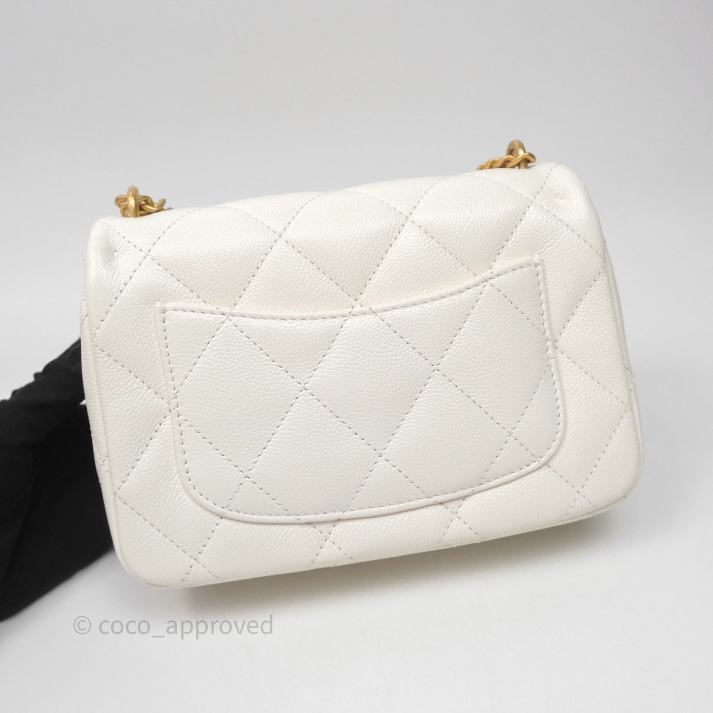 Chanel Mini Flap Bag Heart Adjustable Chain White Caviar Aged Gold Hardware