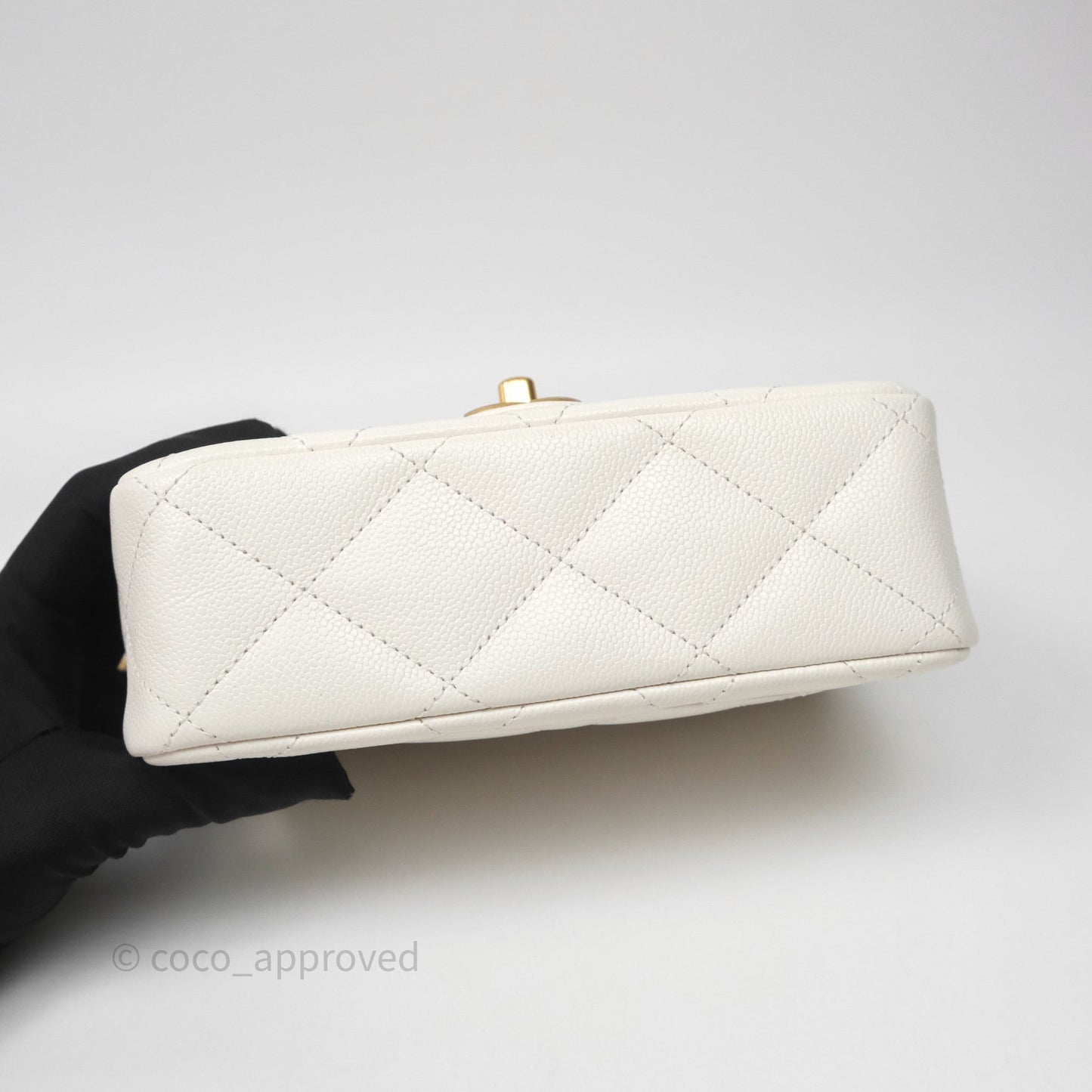 Chanel Mini Flap Bag Heart Adjustable Chain White Caviar Aged Gold Hardware
