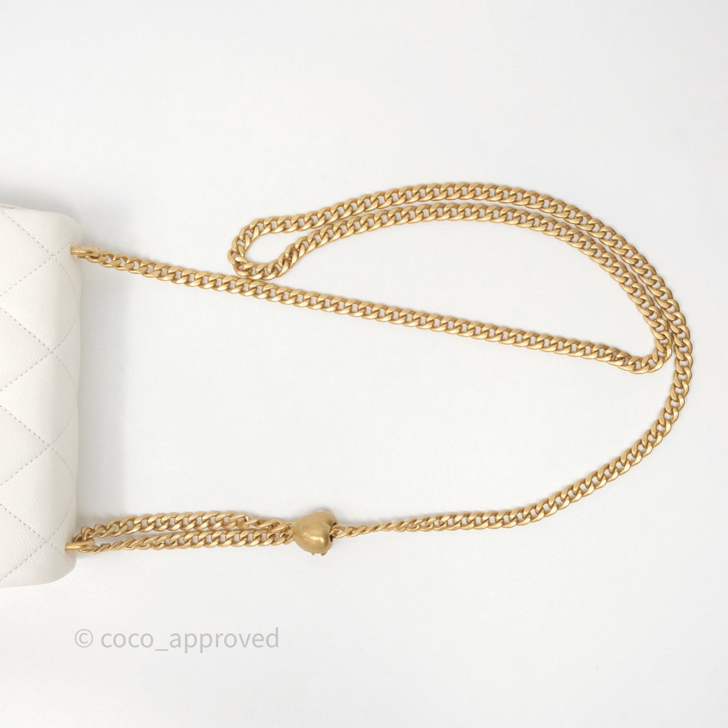 Chanel Mini Flap Bag Heart Adjustable Chain White Caviar Aged Gold Hardware