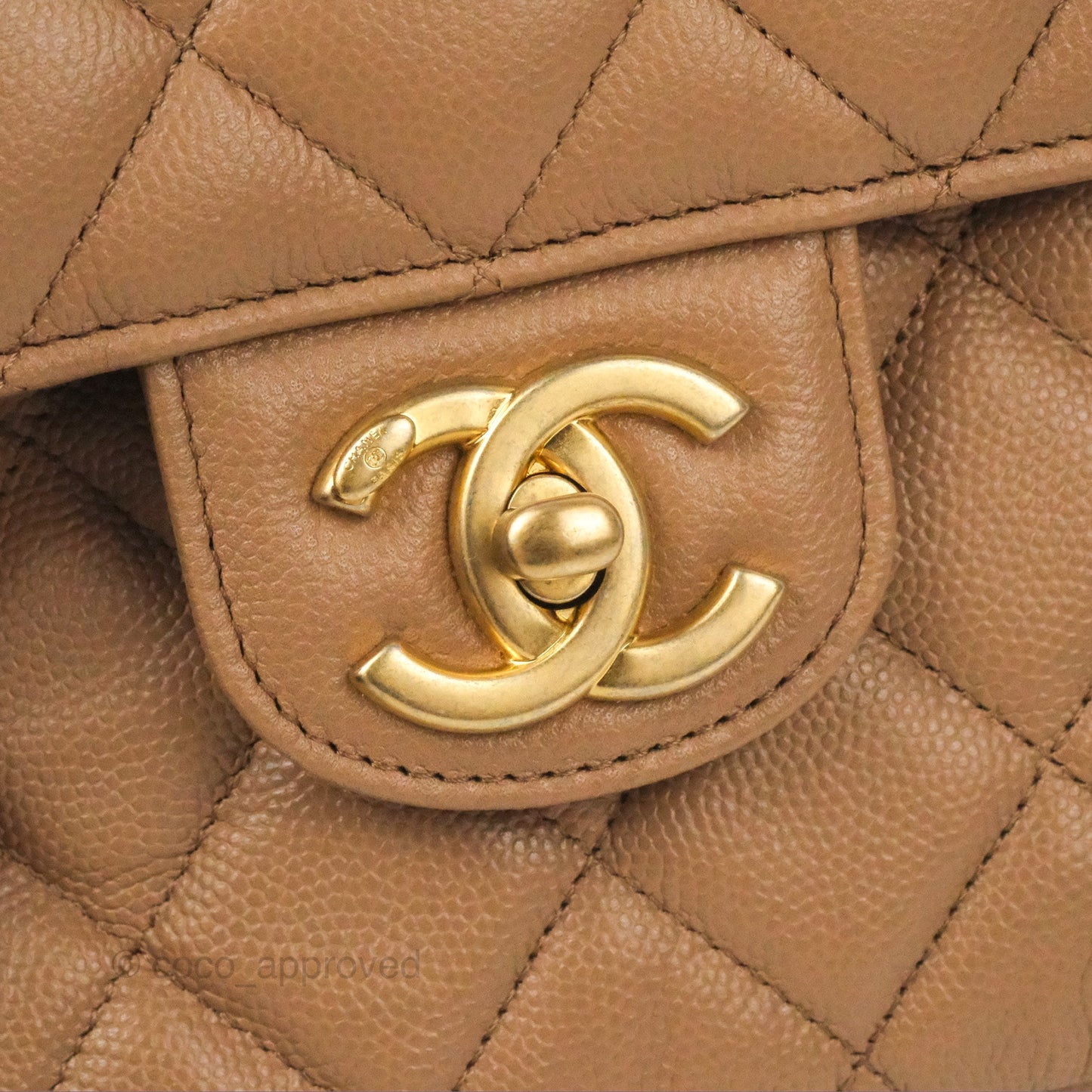 Chanel Small Flap Bag Dark Beige Caviar Gold Hardware 22K
