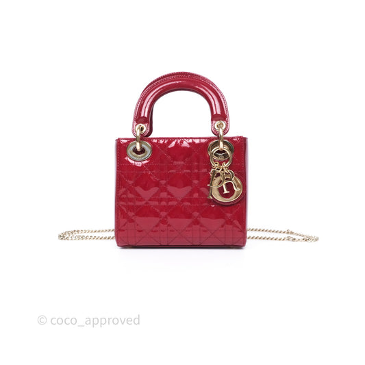 Christian Dior Mini Lady Dior Red Patent Cannage Gold Hardware