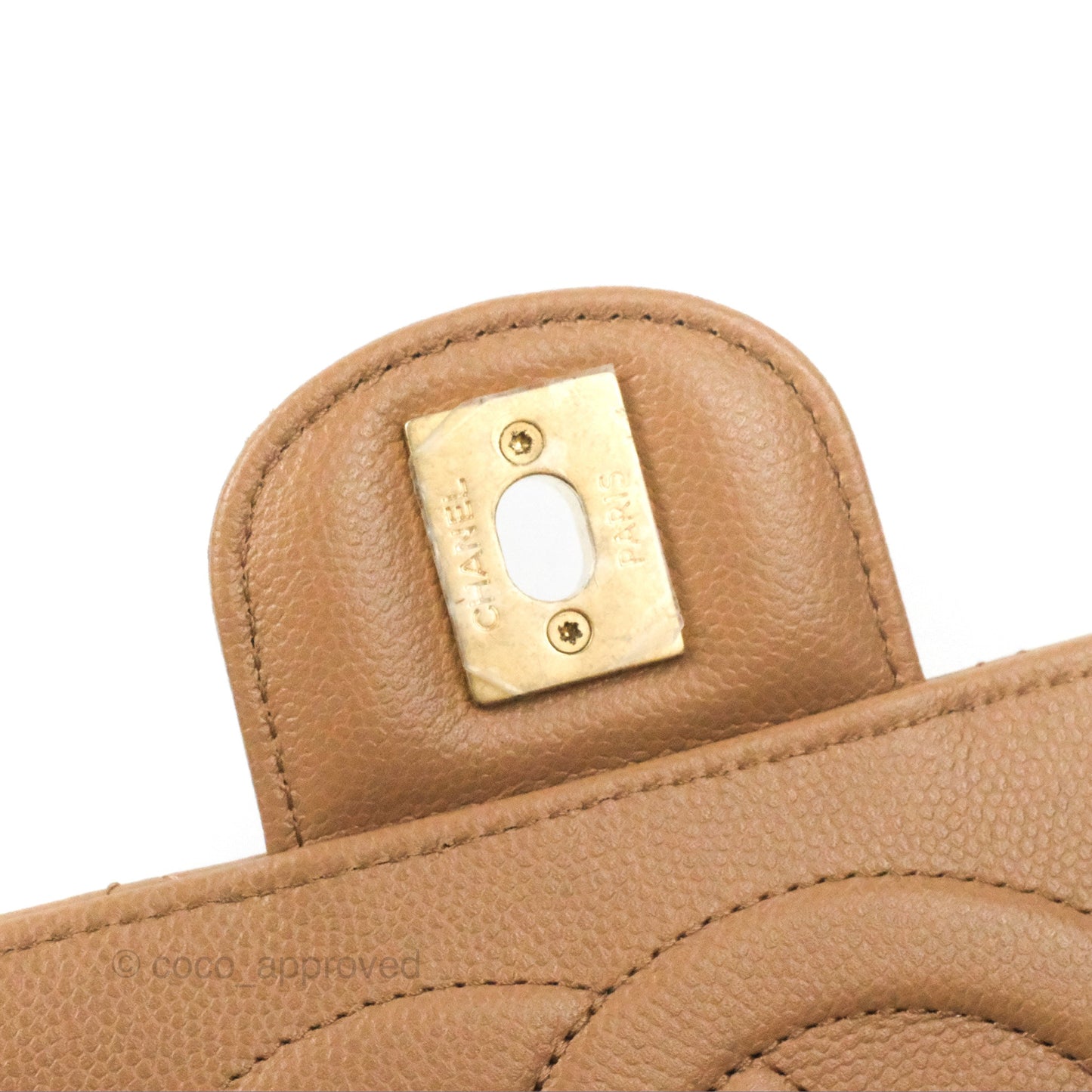 Chanel Small Flap Bag Dark Beige Caviar Gold Hardware 22K