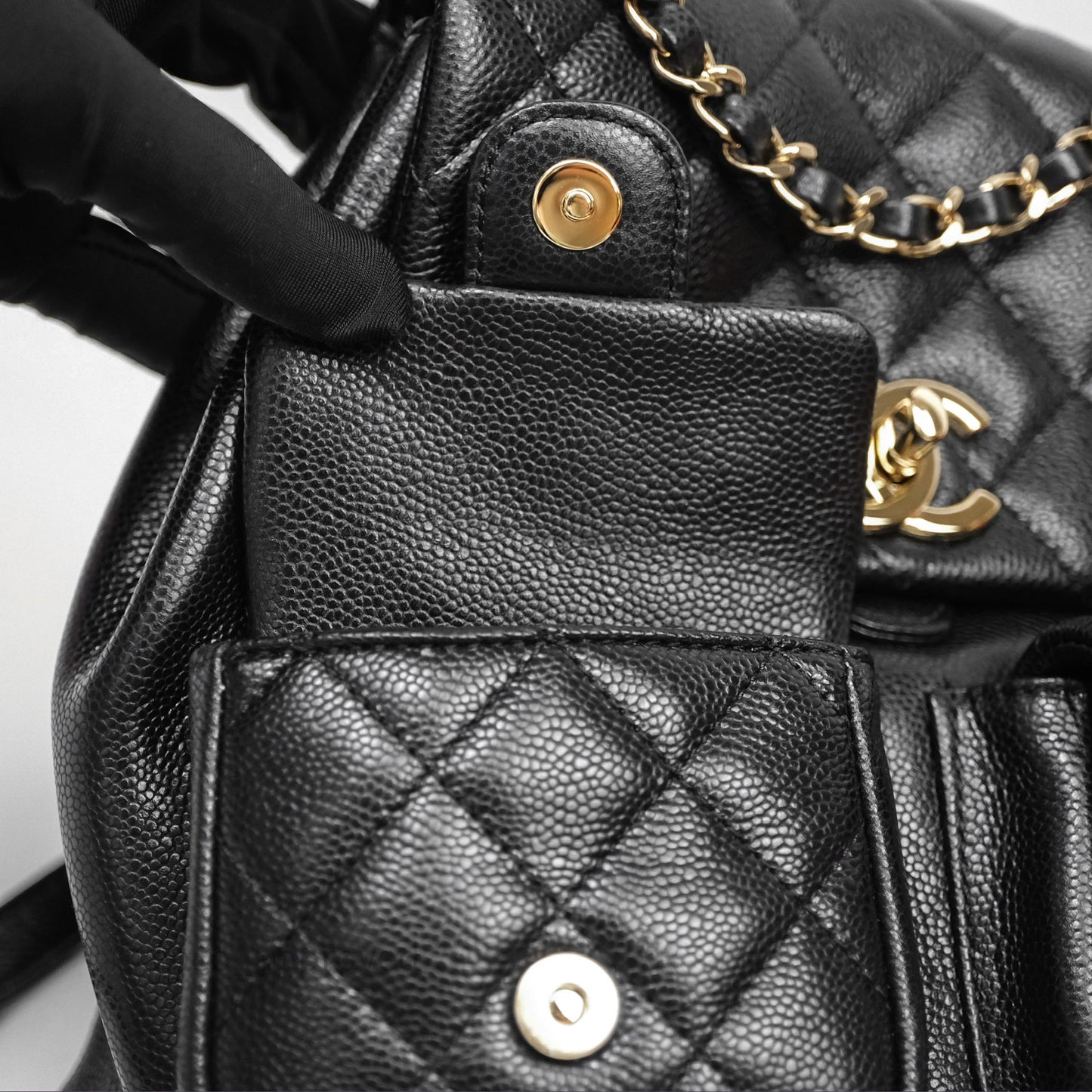 Chanel Duma Backpack Medium Black Caviar Gold Hardware