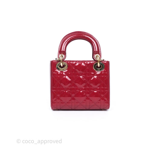 Christian Dior Mini Lady Dior Red Patent Cannage Gold Hardware