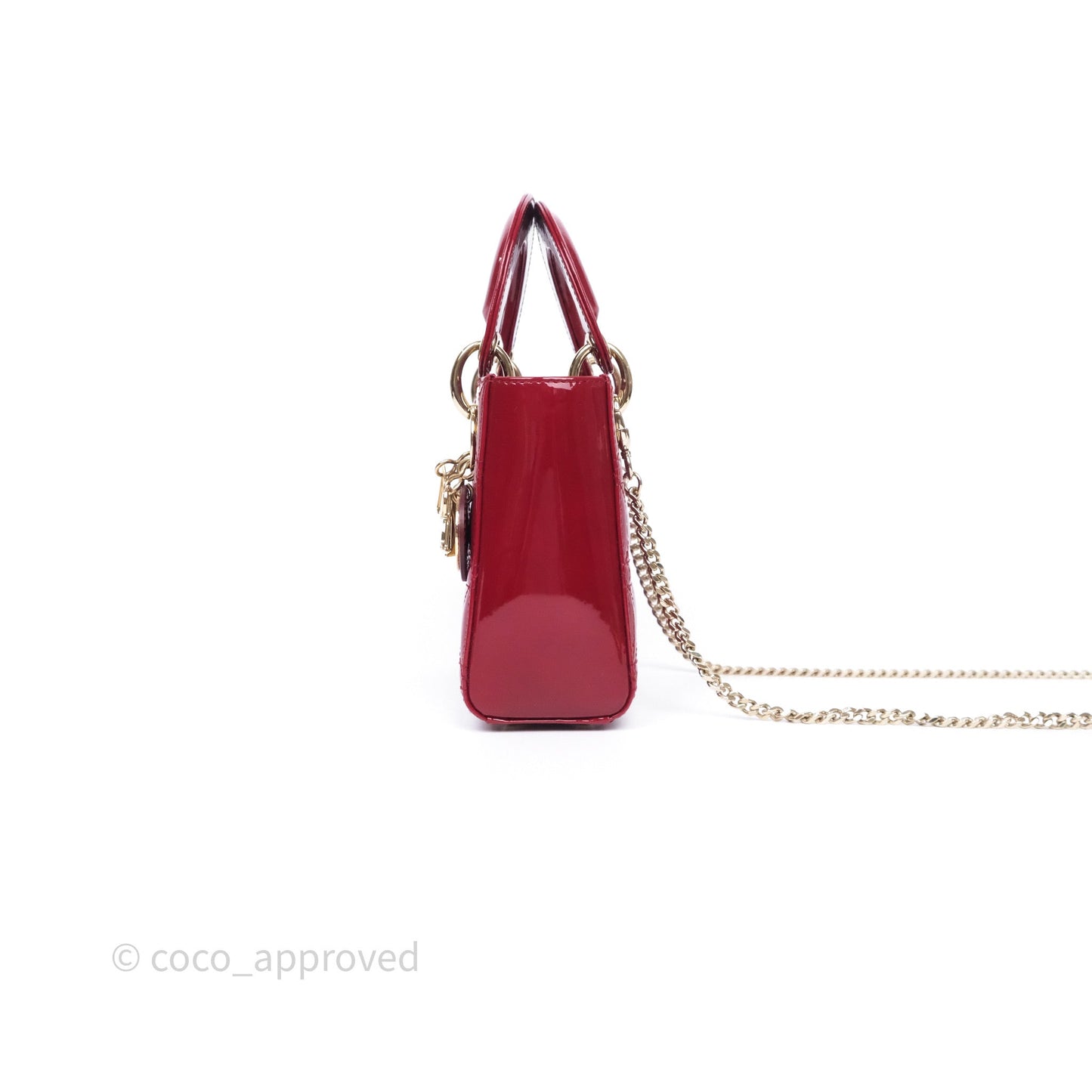 Christian Dior Mini Lady Dior Red Patent Cannage Gold Hardware