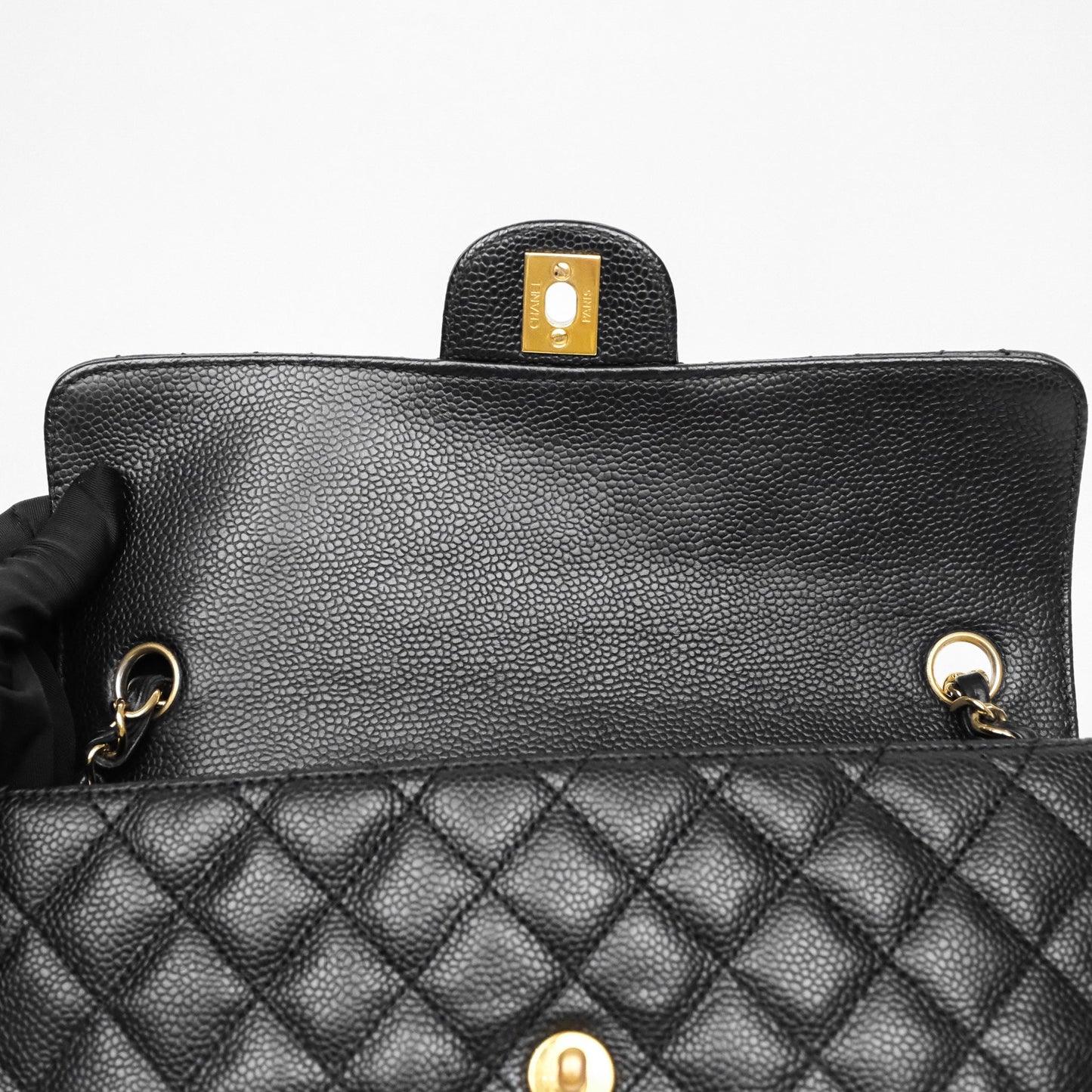 Chanel Quilted East West Flap Bag Black Caviar Gold Hardware