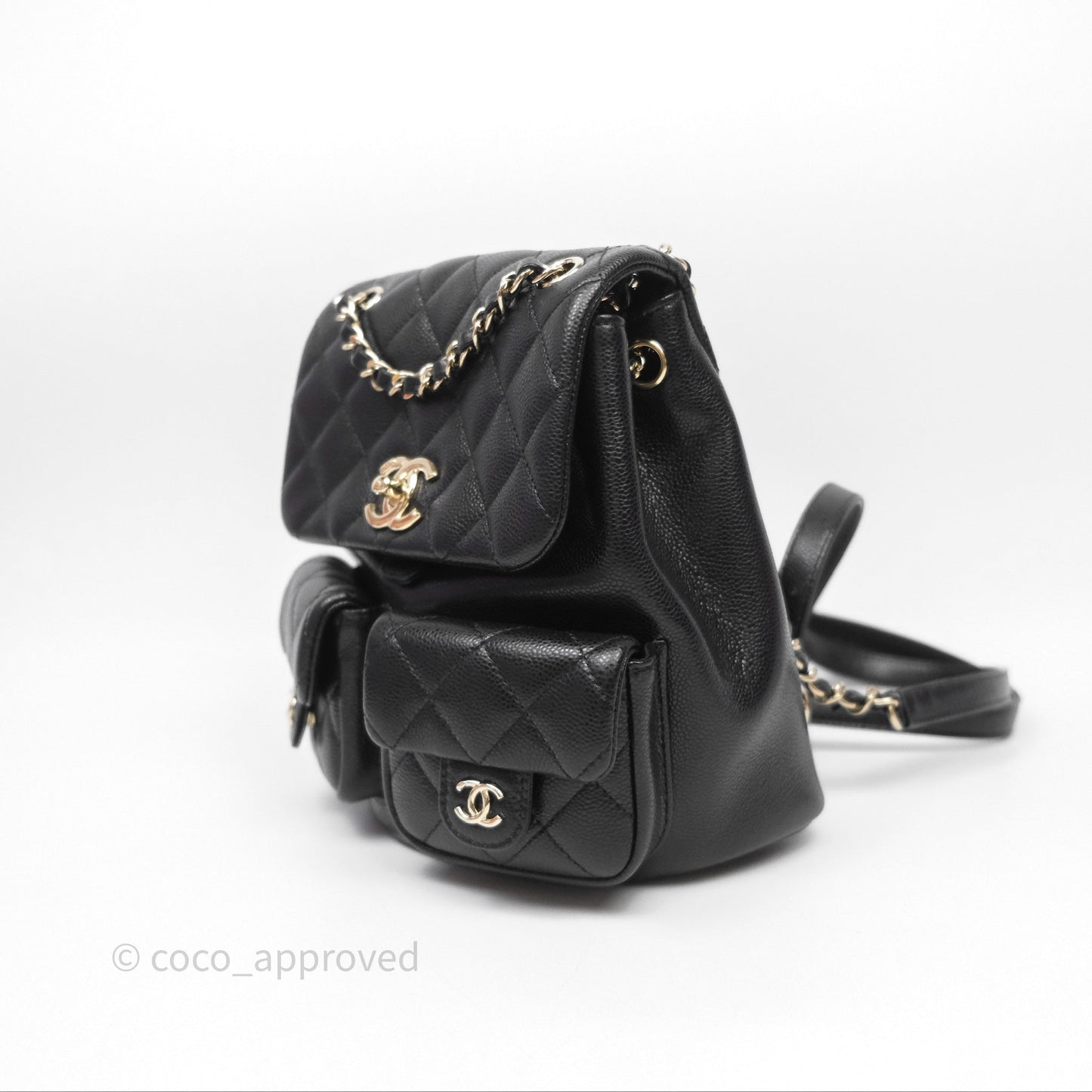 Chanel Duma Backpack Medium Black Caviar Gold Hardware