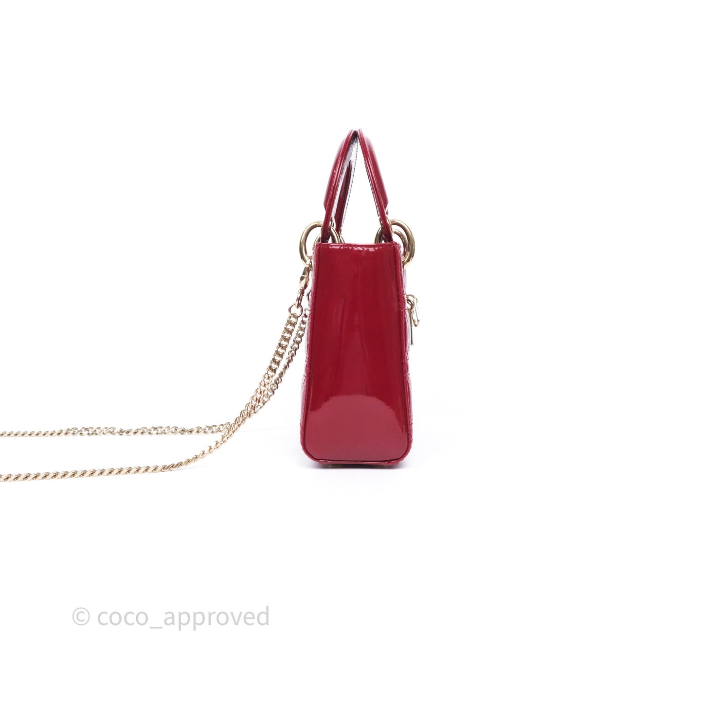 Christian Dior Mini Lady Dior Red Patent Cannage Gold Hardware
