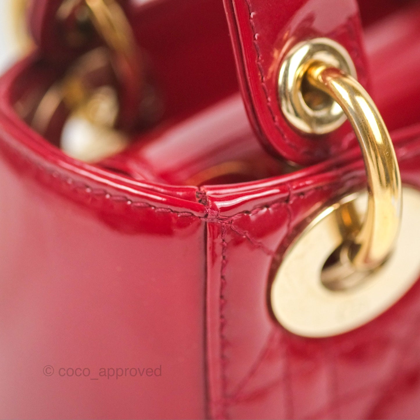 Christian Dior Mini Lady Dior Bag Red Patent Gold Hardware
