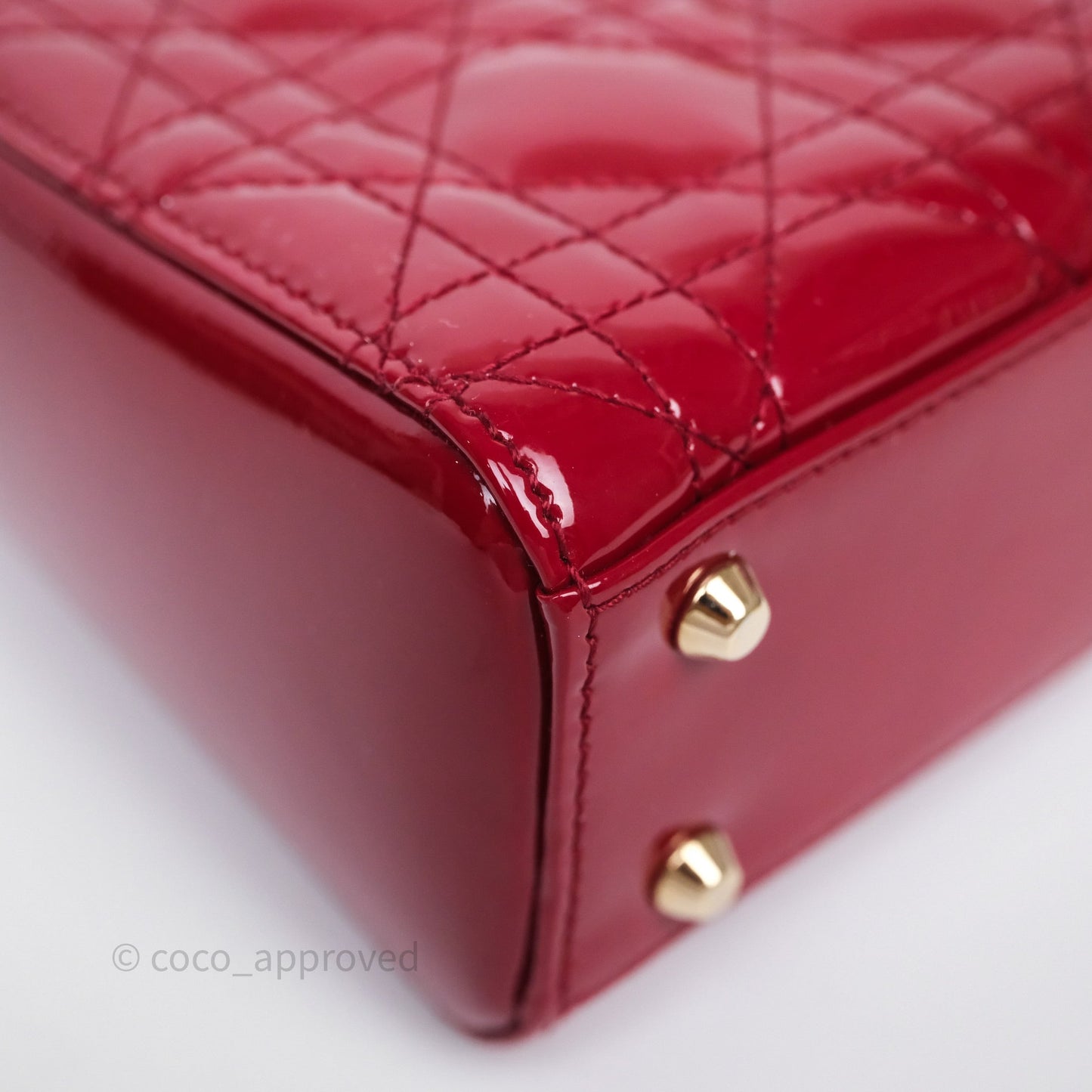 Christian Dior Mini Lady Dior Red Patent Cannage Gold Hardware