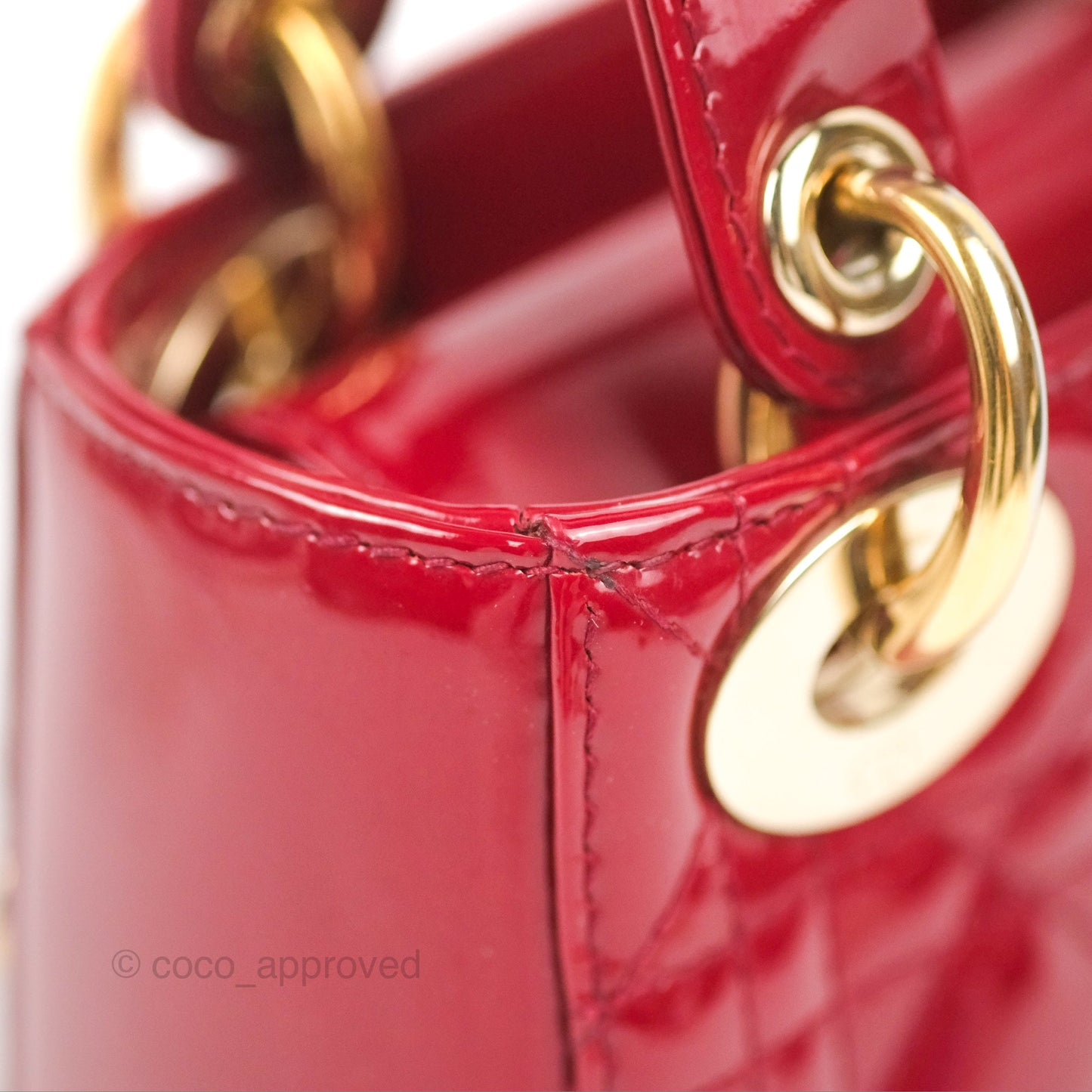 Christian Dior Mini Lady Dior Bag Red Patent Gold Hardware