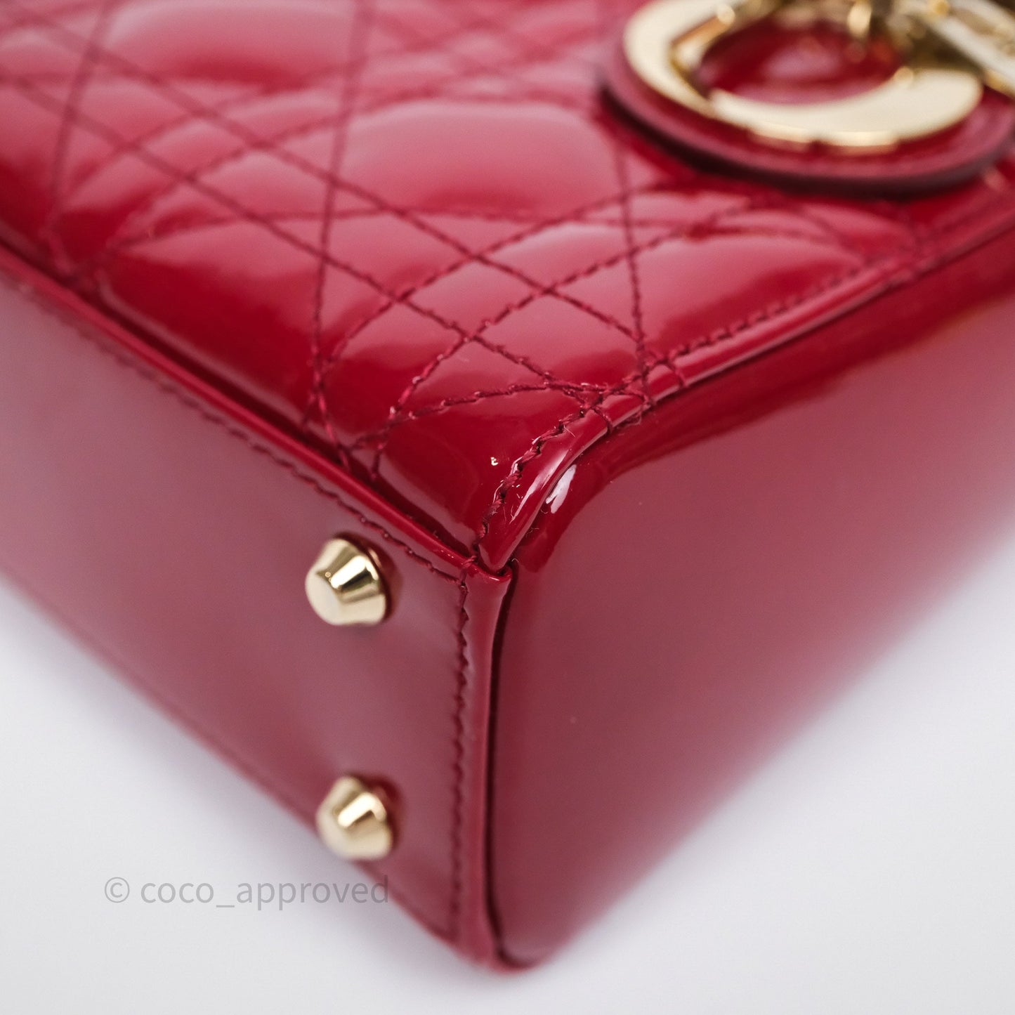 Christian Dior Mini Lady Dior Red Patent Cannage Gold Hardware