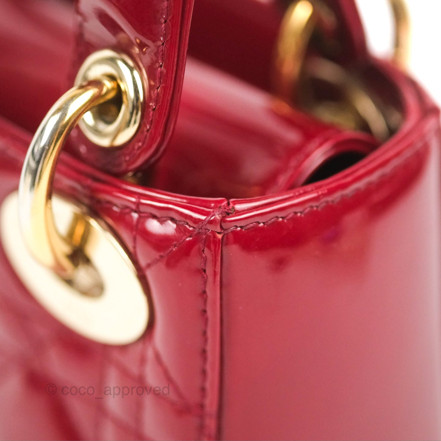 Christian Dior Mini Lady Dior Bag Red Patent Gold Hardware