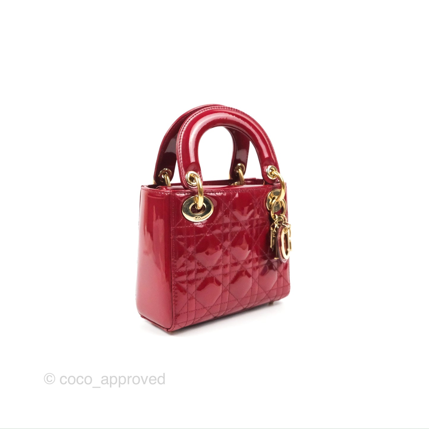 Christian Dior Mini Lady Dior Bag Red Patent Gold Hardware