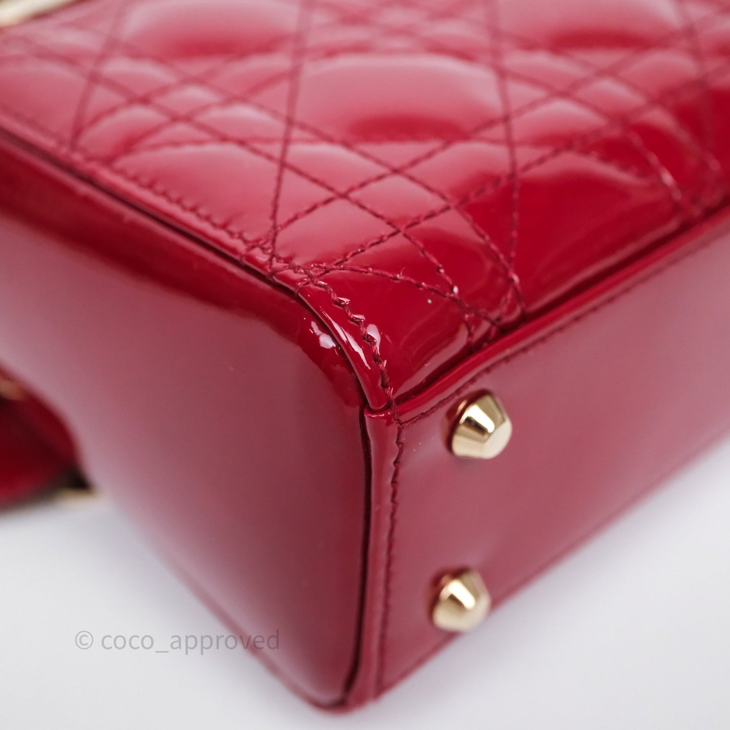 Christian Dior Mini Lady Dior Red Patent Cannage Gold Hardware