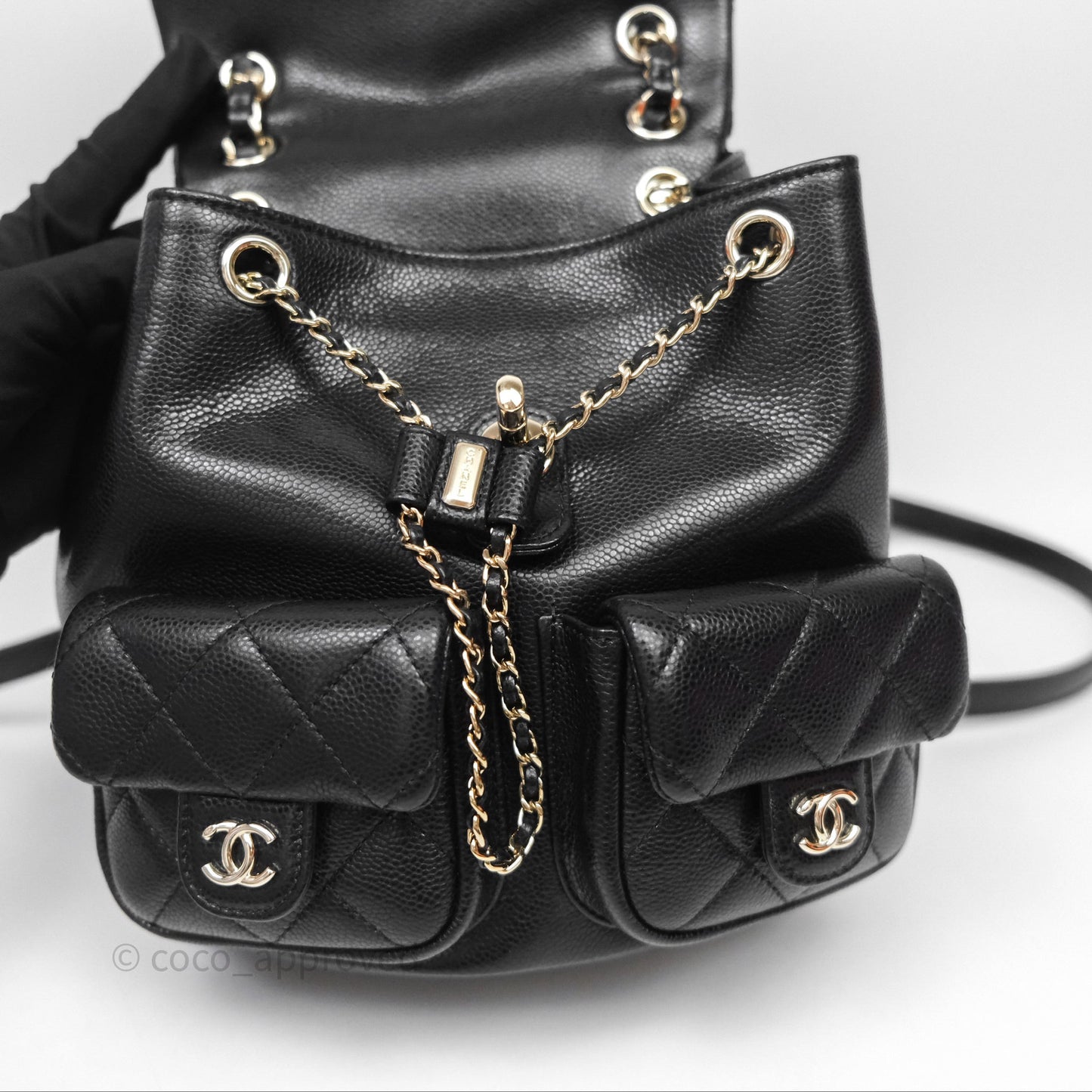 Chanel Duma Backpack Medium Black Caviar Gold Hardware