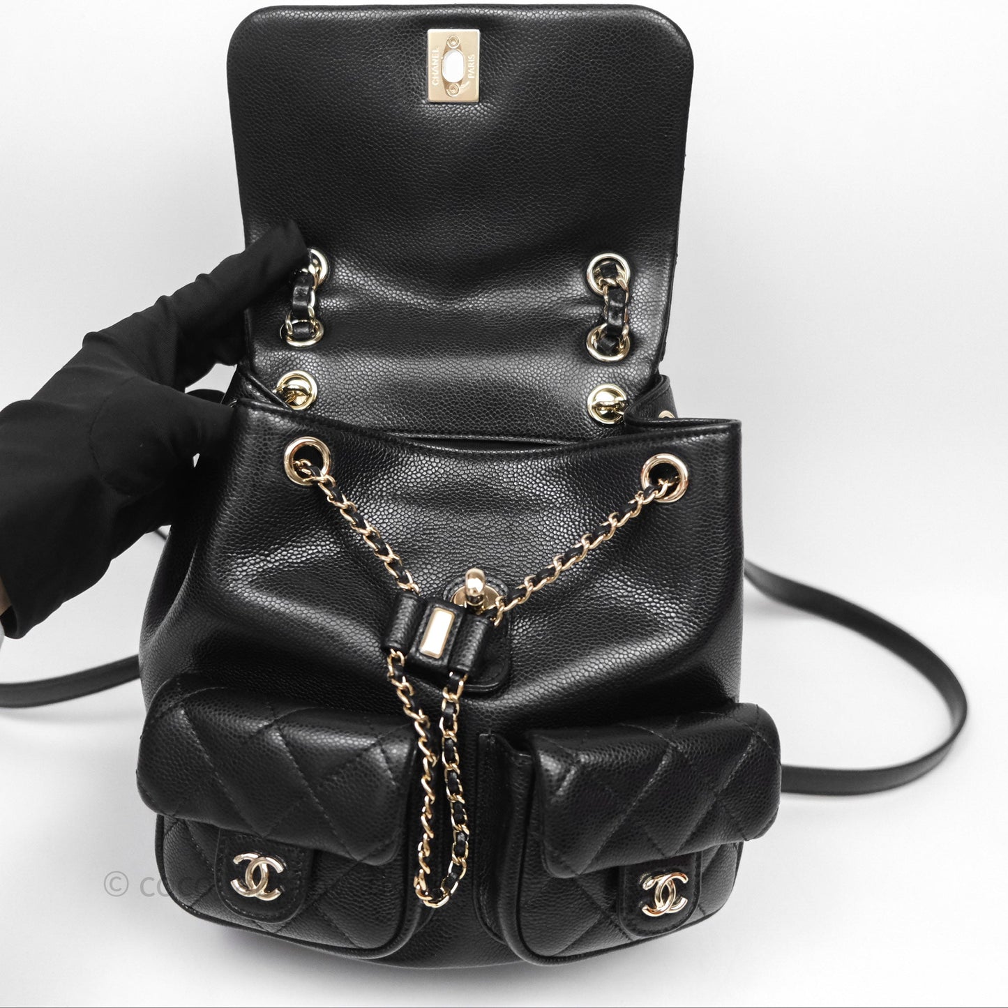 Chanel Duma Backpack Medium Black Caviar Gold Hardware