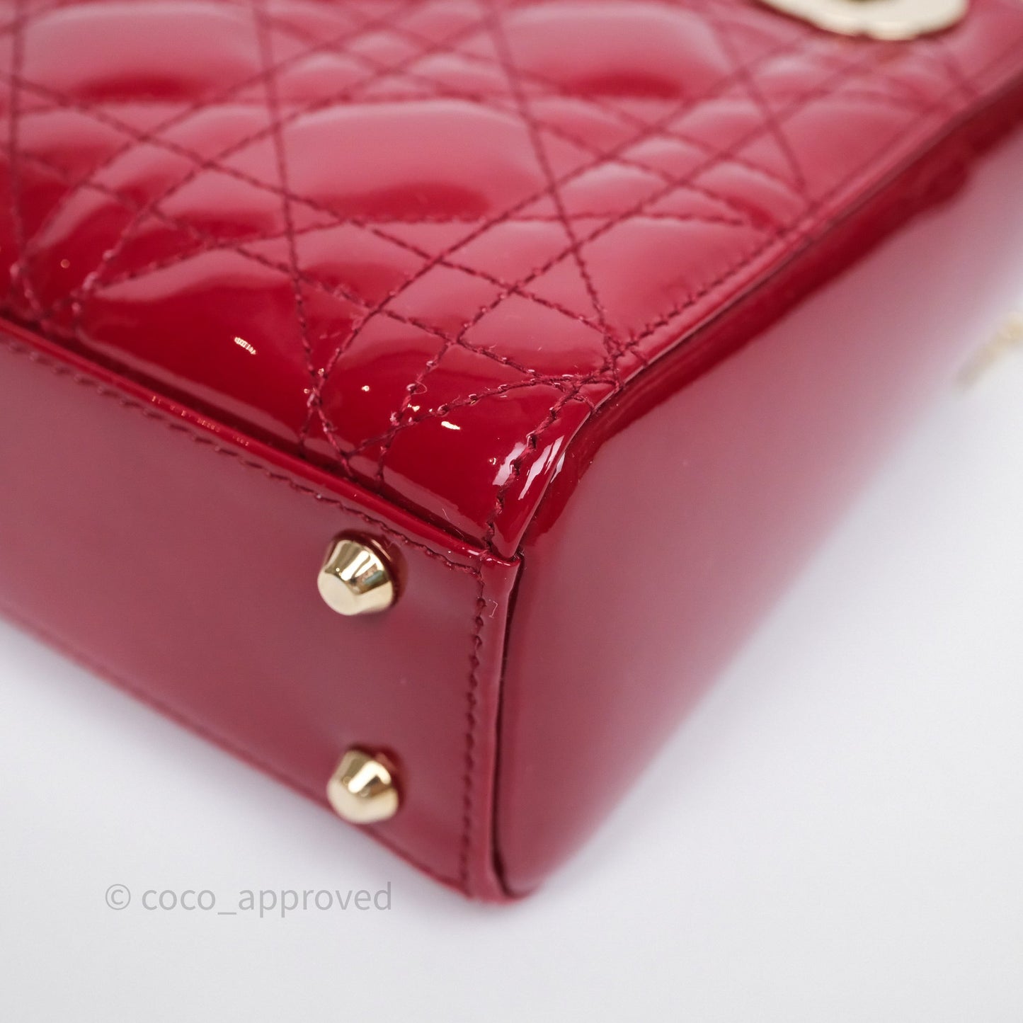 Christian Dior Mini Lady Dior Red Patent Cannage Gold Hardware