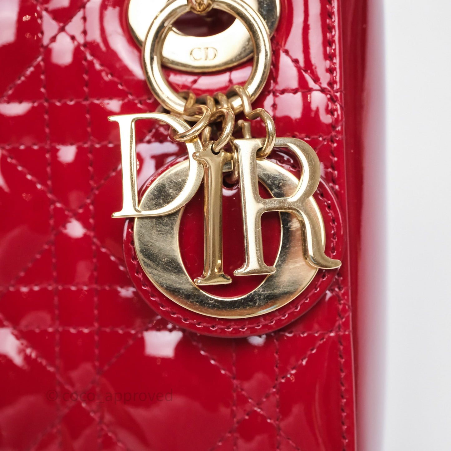 Christian Dior Mini Lady Dior Red Patent Cannage Gold Hardware