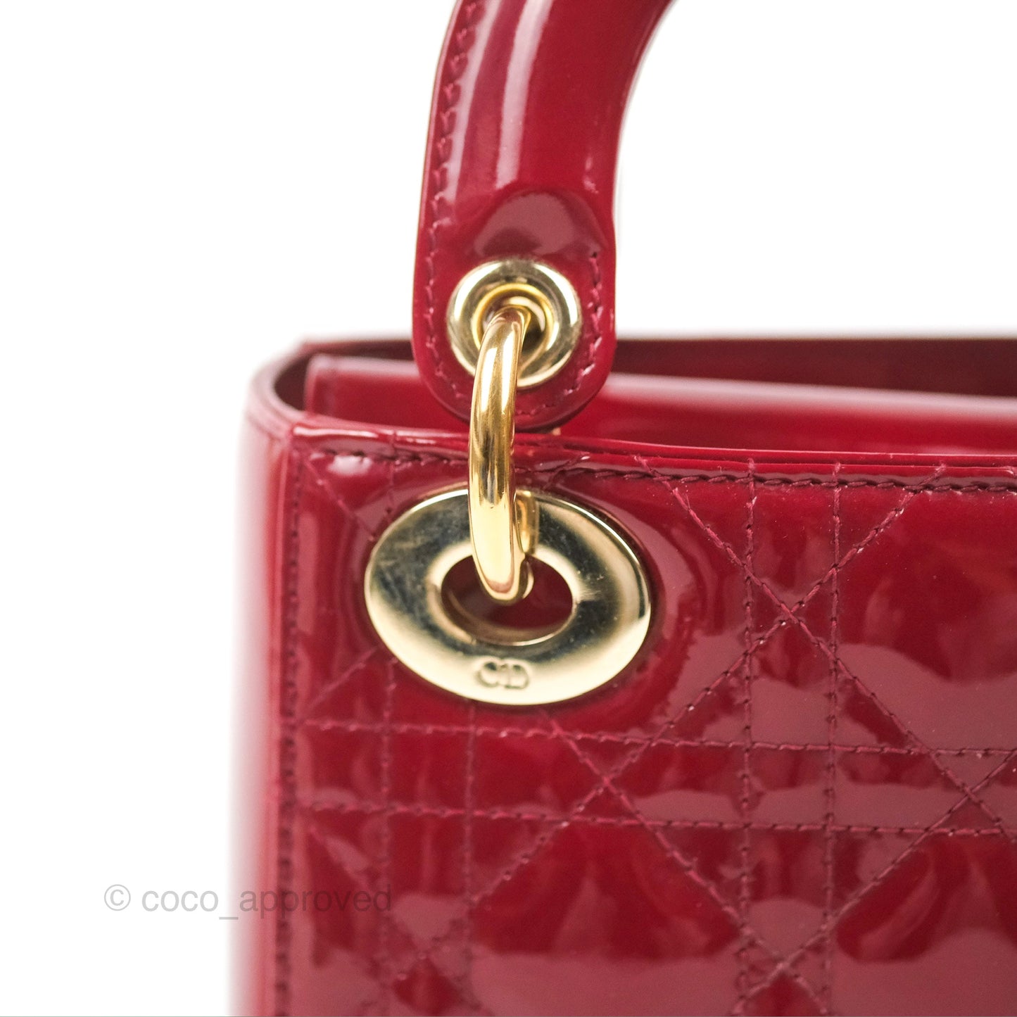 Christian Dior Mini Lady Dior Bag Red Patent Gold Hardware