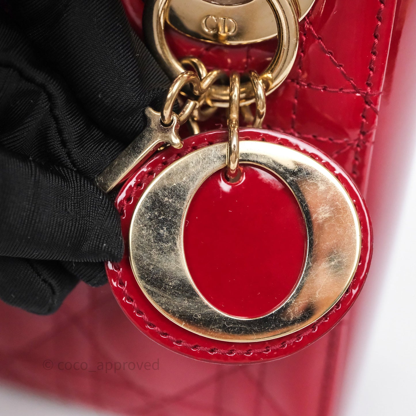 Christian Dior Mini Lady Dior Red Patent Cannage Gold Hardware