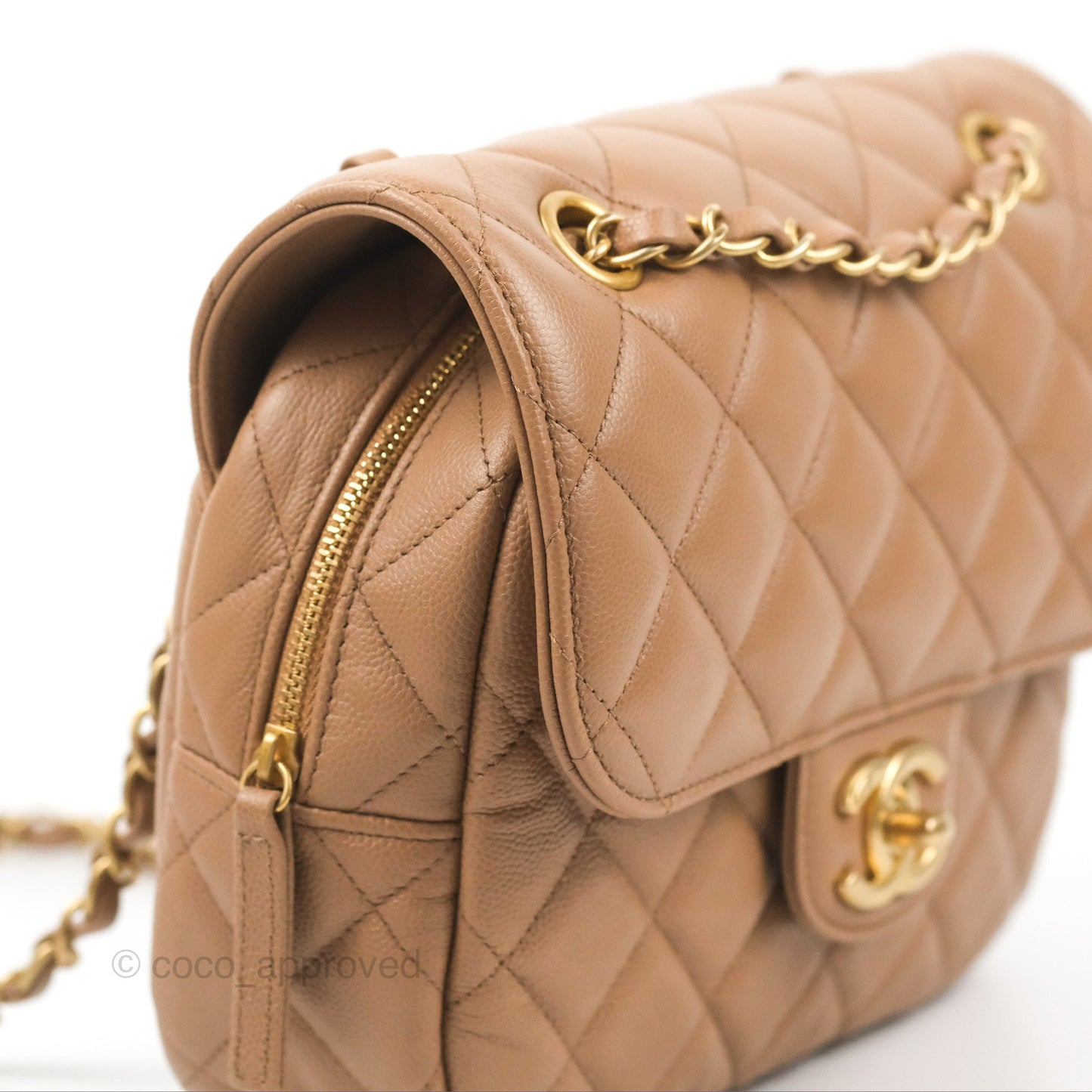 Chanel Small Flap Bag Dark Beige Caviar Gold Hardware 22K