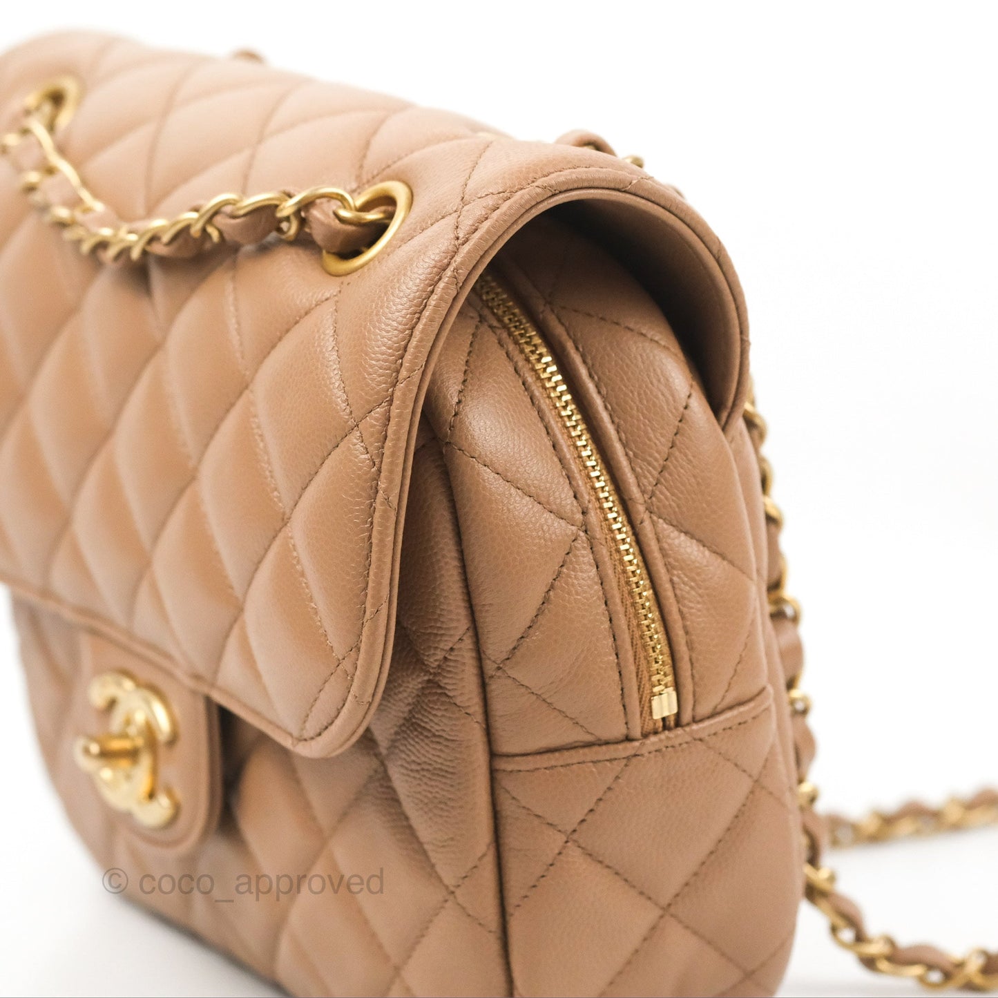 Chanel Small Flap Bag Dark Beige Caviar Gold Hardware 22K