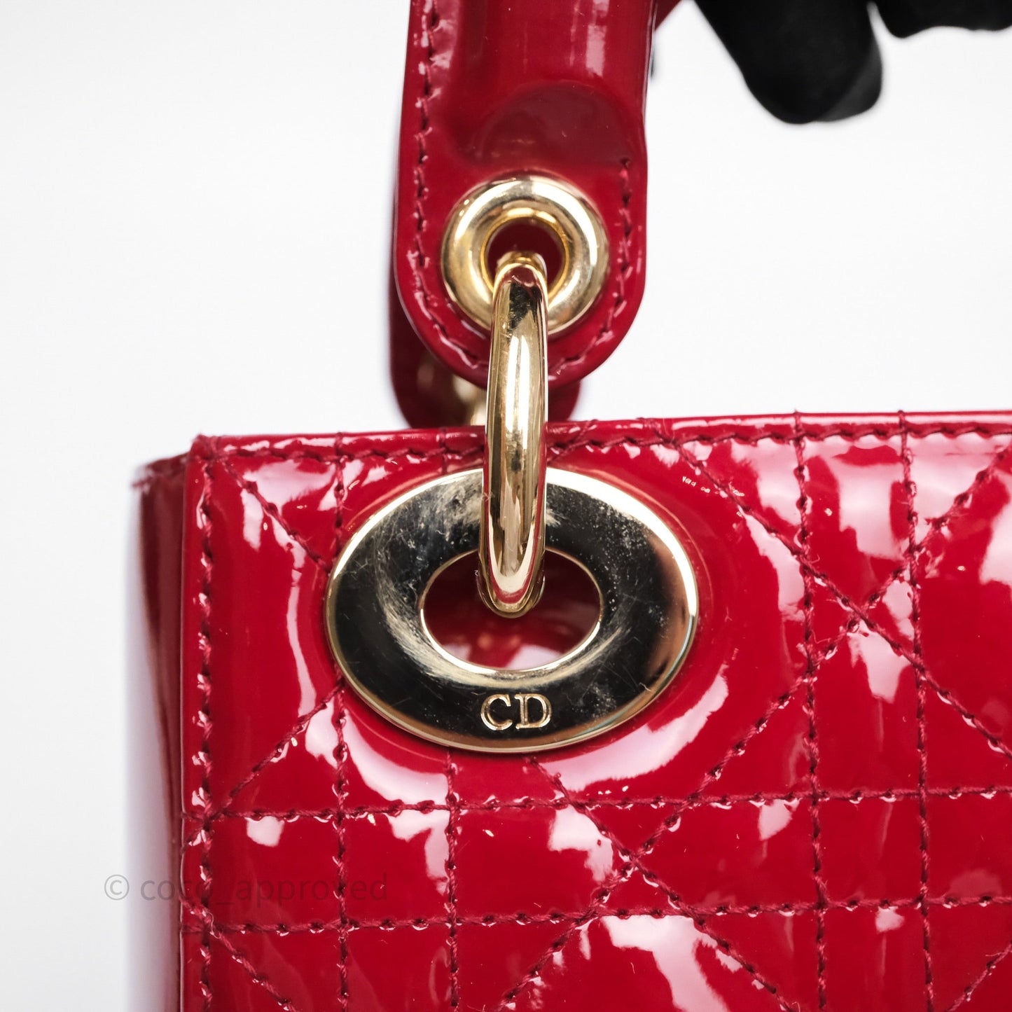 Christian Dior Mini Lady Dior Red Patent Cannage Gold Hardware