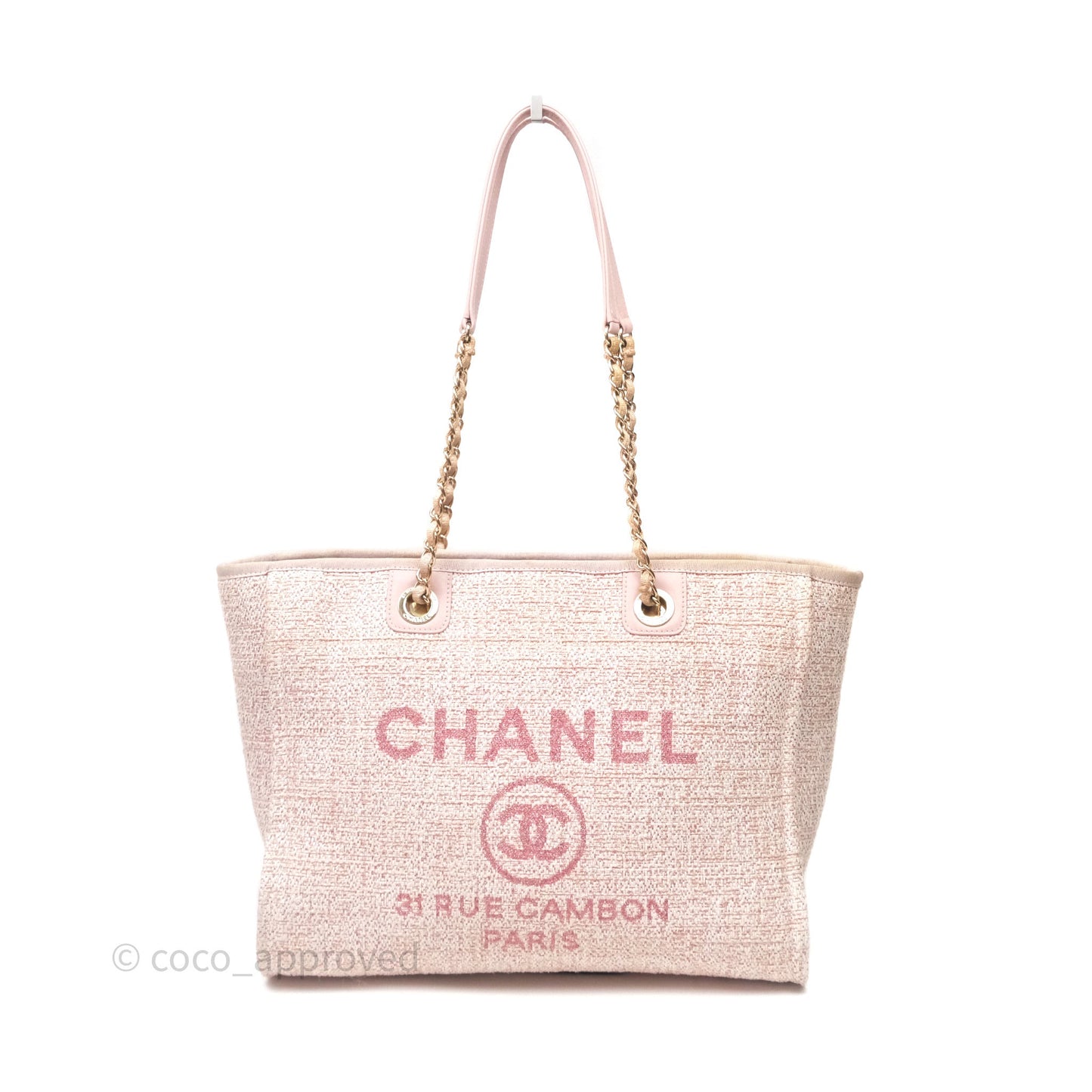 Chanel Medium Deauville Pink Glitter Raffia Gold Hardware