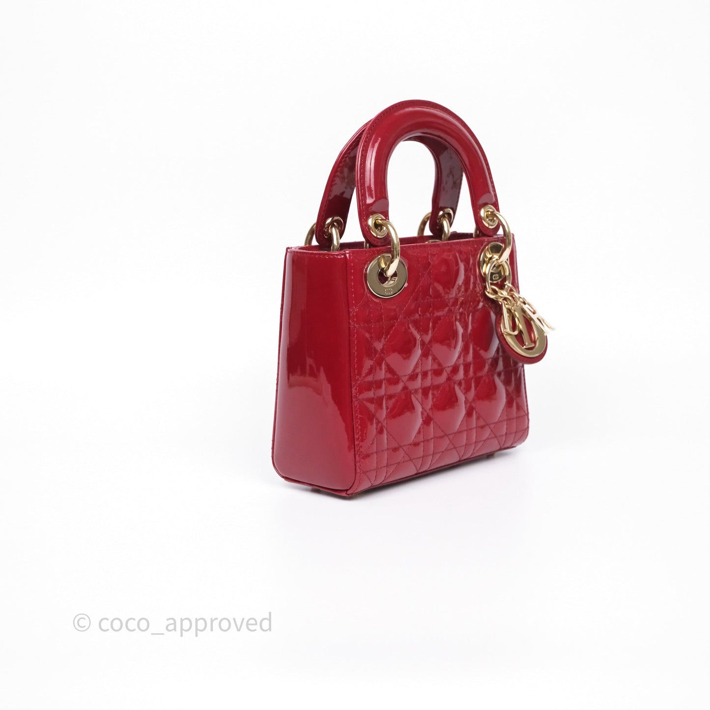 Christian Dior Mini Lady Dior Red Patent Cannage Gold Hardware