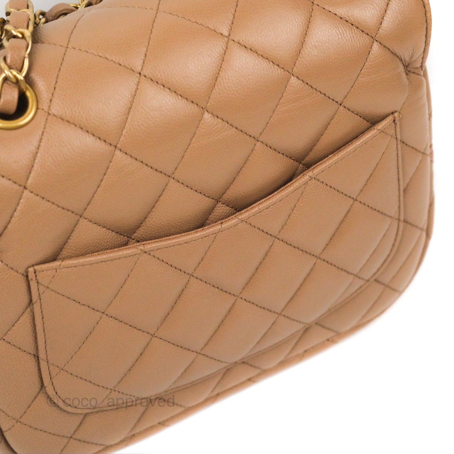Chanel Small Flap Bag Dark Beige Caviar Gold Hardware 22K