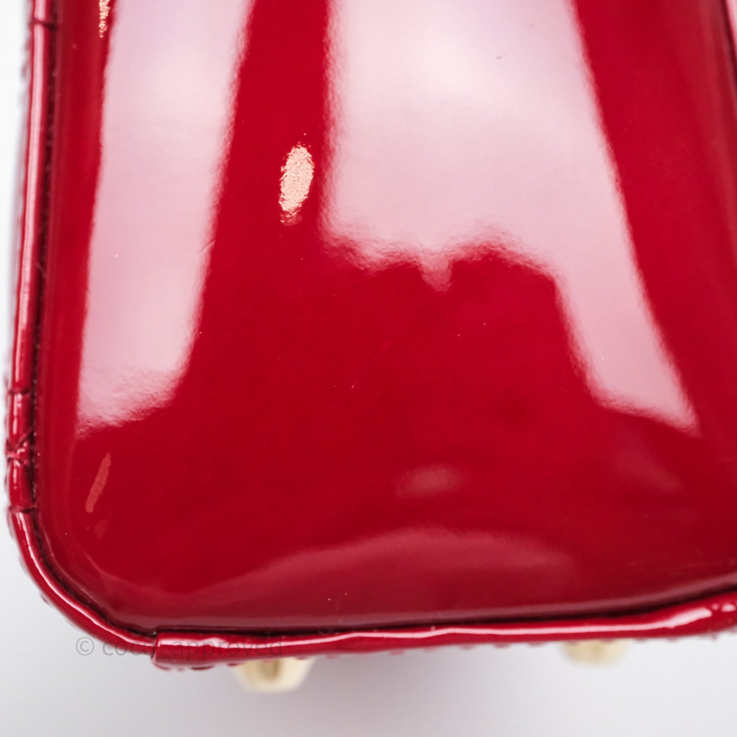 Christian Dior Mini Lady Dior Red Patent Cannage Gold Hardware