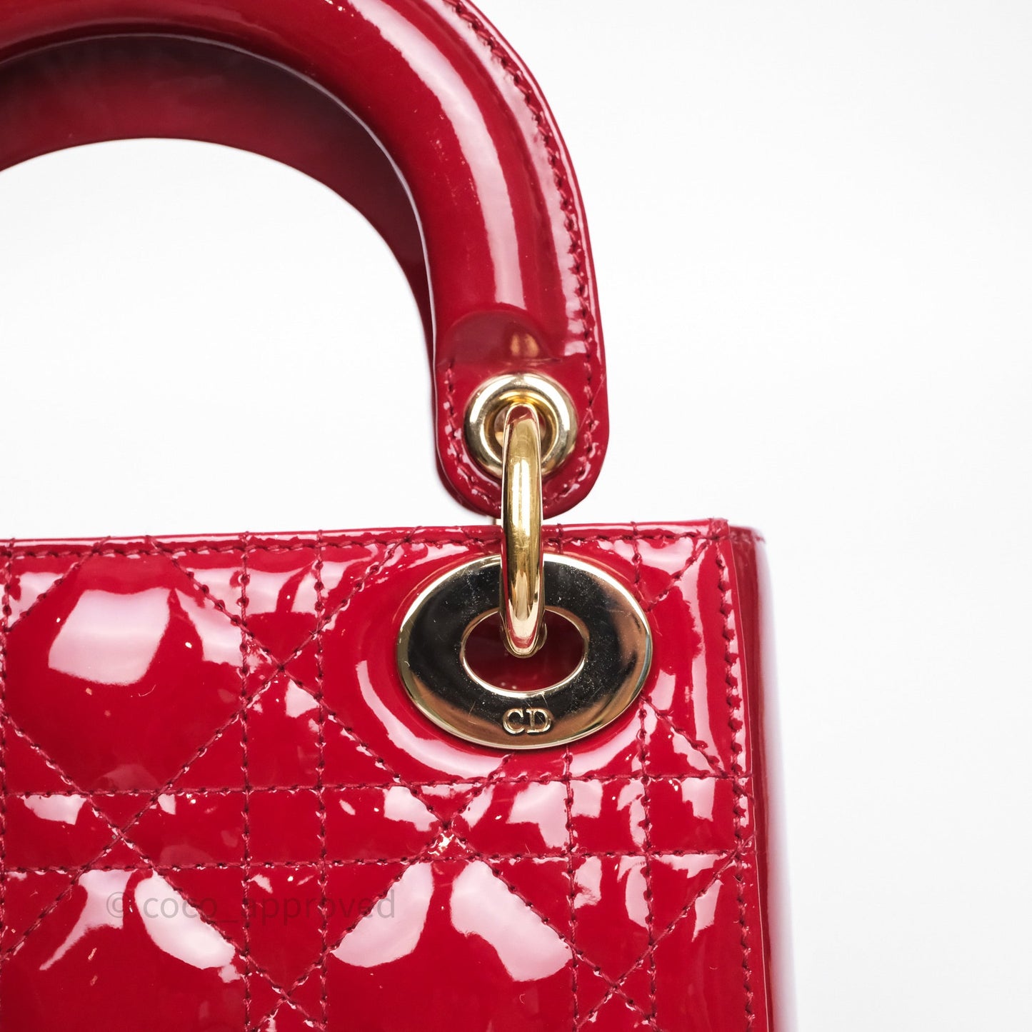 Christian Dior Mini Lady Dior Red Patent Cannage Gold Hardware