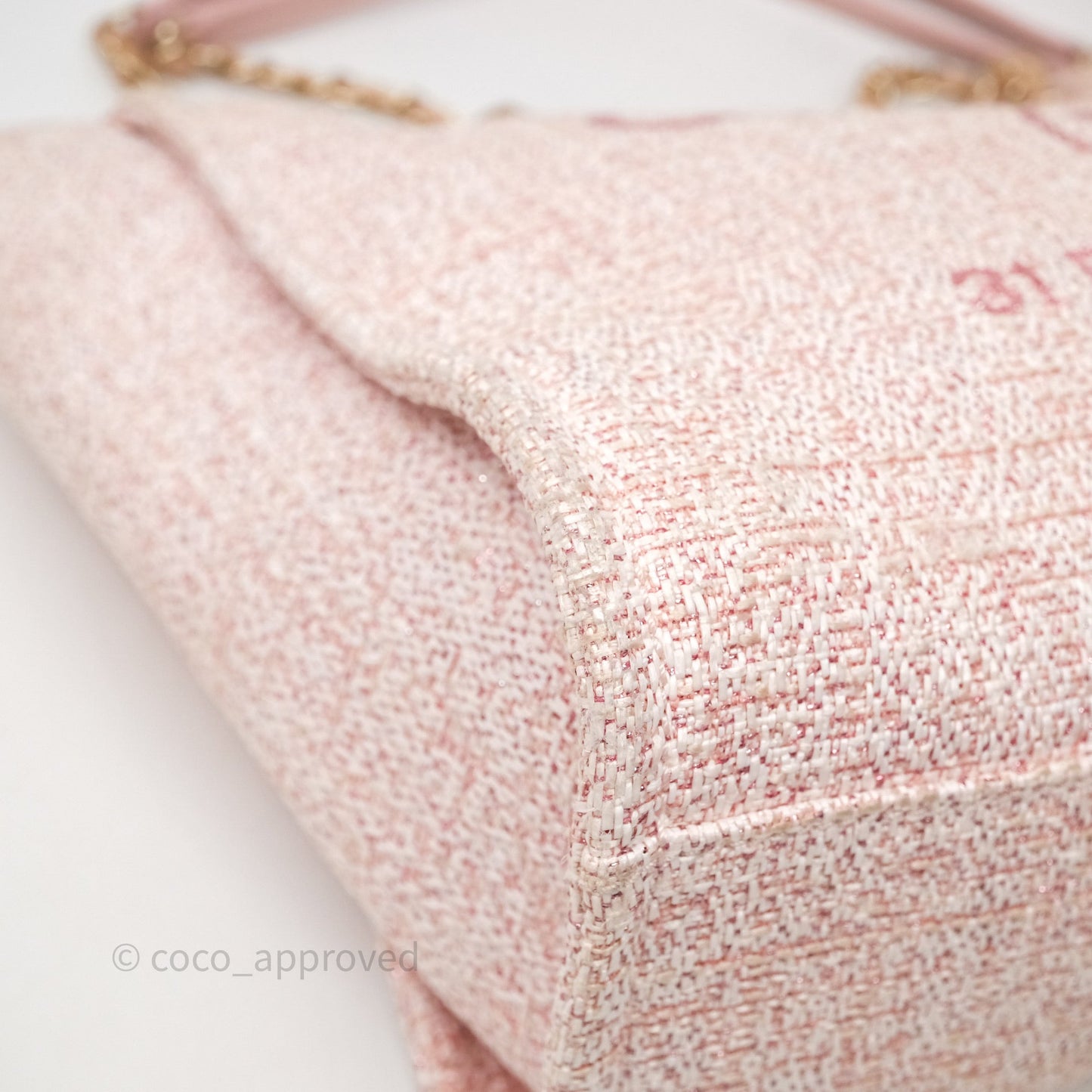 Chanel Medium Deauville Pink Glitter Raffia Gold Hardware