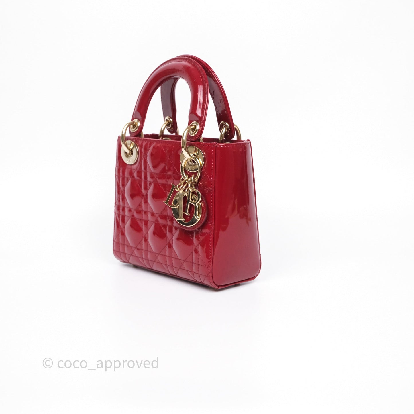 Christian Dior Mini Lady Dior Red Patent Cannage Gold Hardware