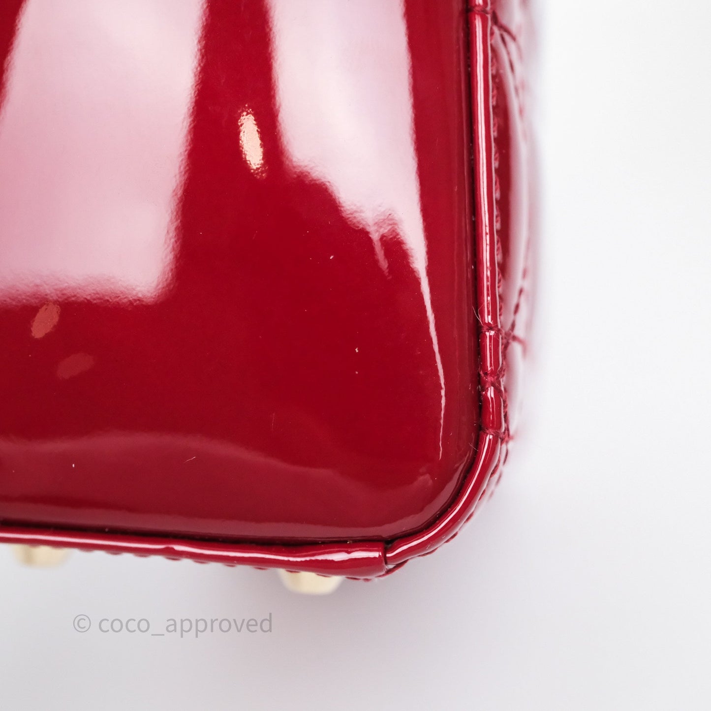 Christian Dior Mini Lady Dior Red Patent Cannage Gold Hardware