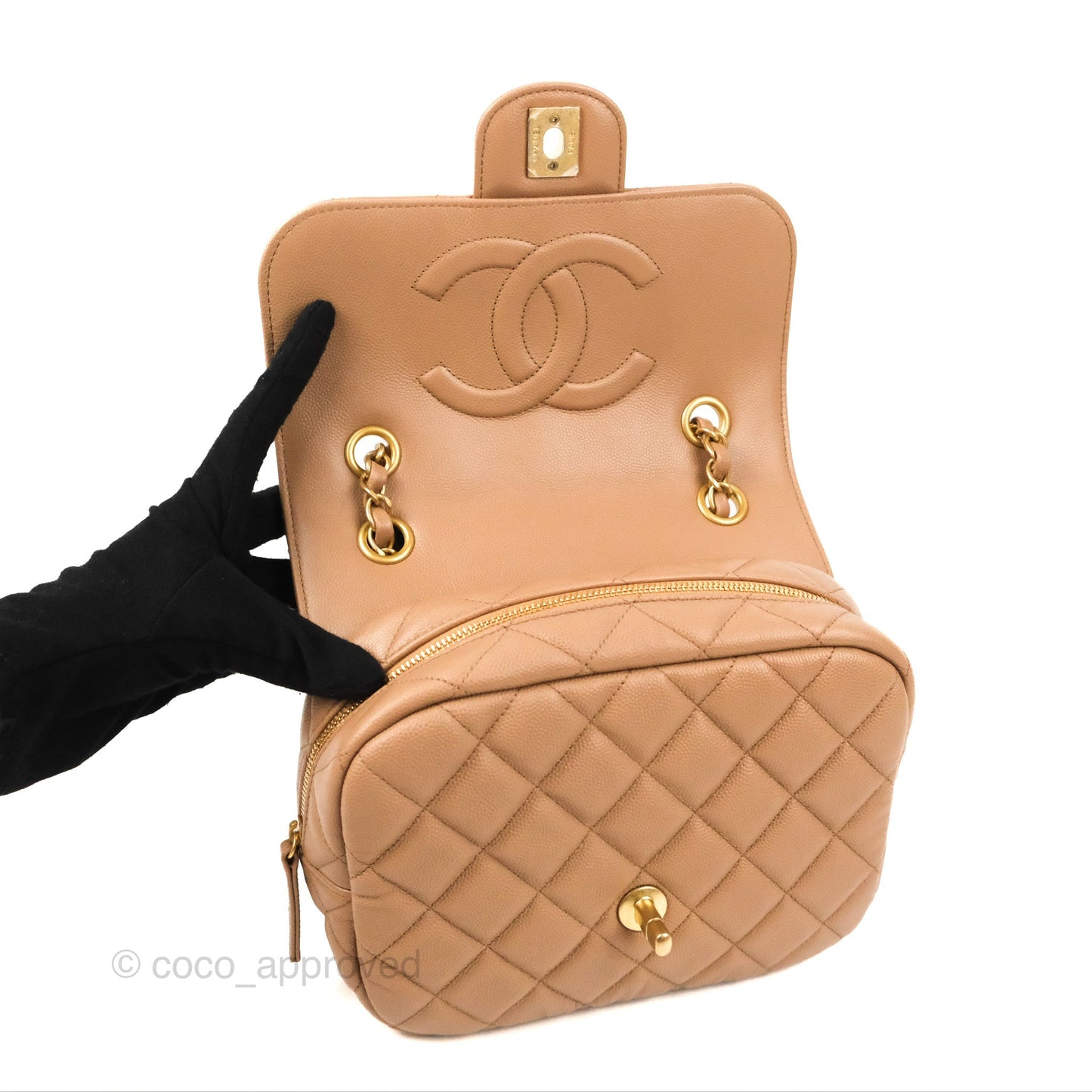 Chanel Small Flap Bag Dark Beige Caviar Gold Hardware 22K