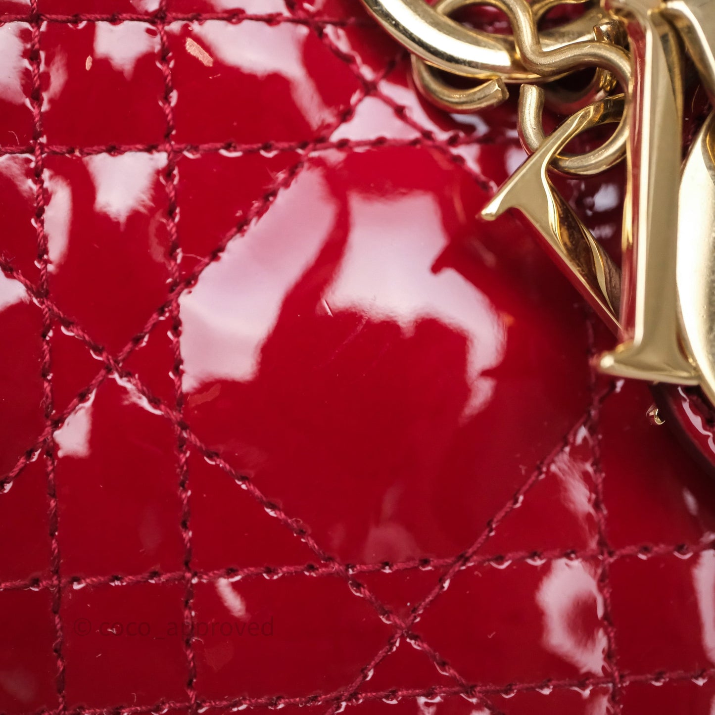 Christian Dior Mini Lady Dior Red Patent Cannage Gold Hardware