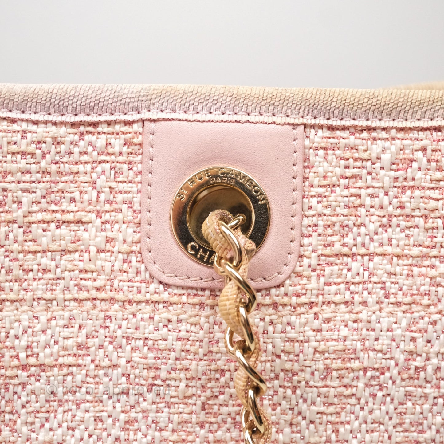 Chanel Medium Deauville Pink Glitter Raffia Gold Hardware