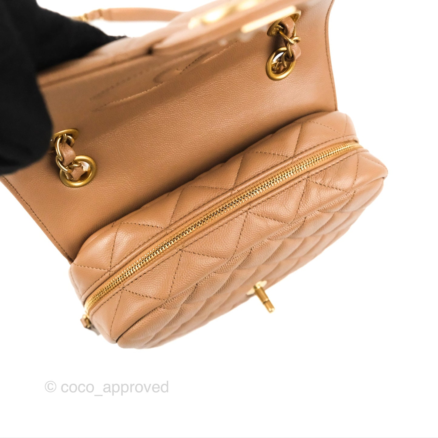 Chanel Small Flap Bag Dark Beige Caviar Gold Hardware 22K