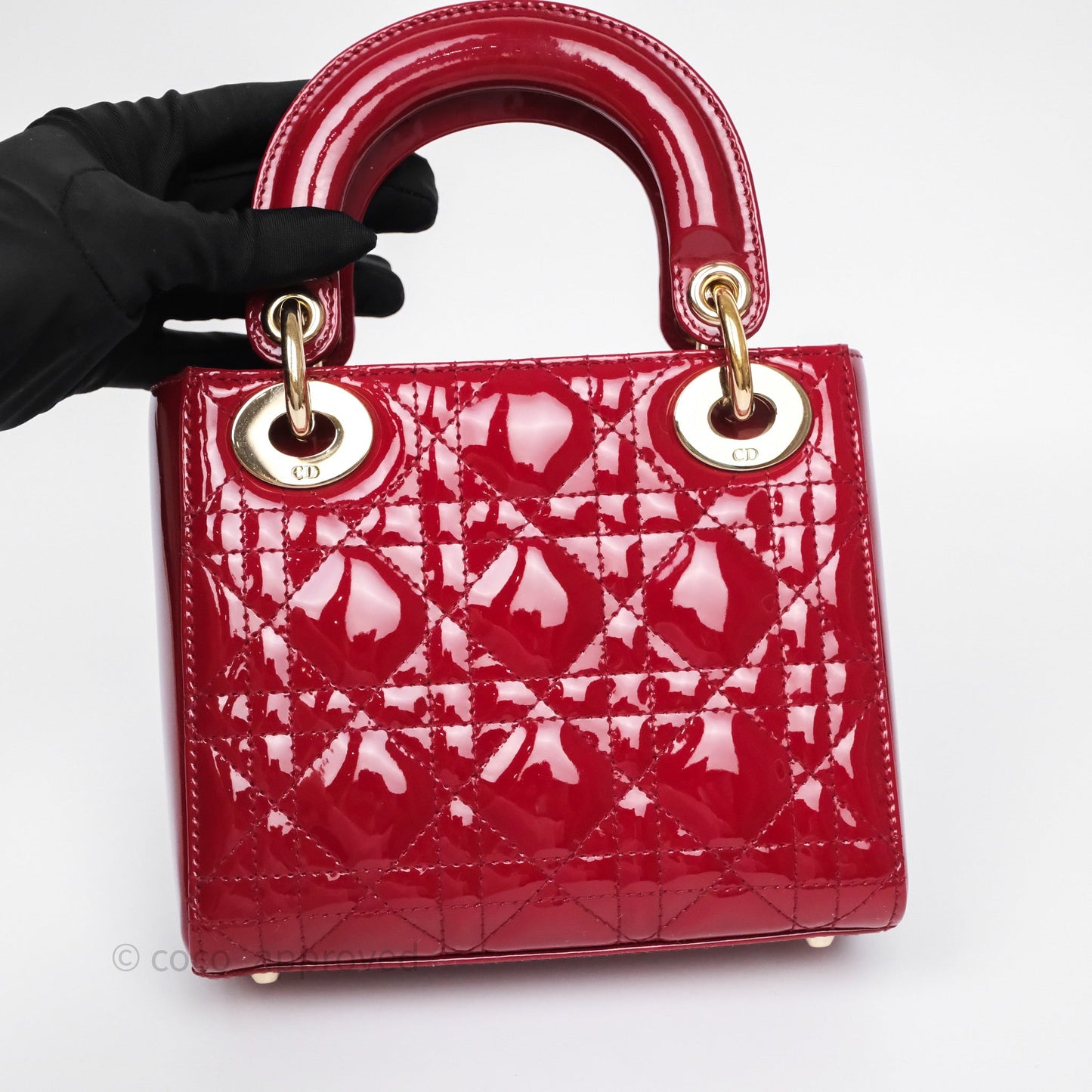 Christian Dior Mini Lady Dior Red Patent Cannage Gold Hardware