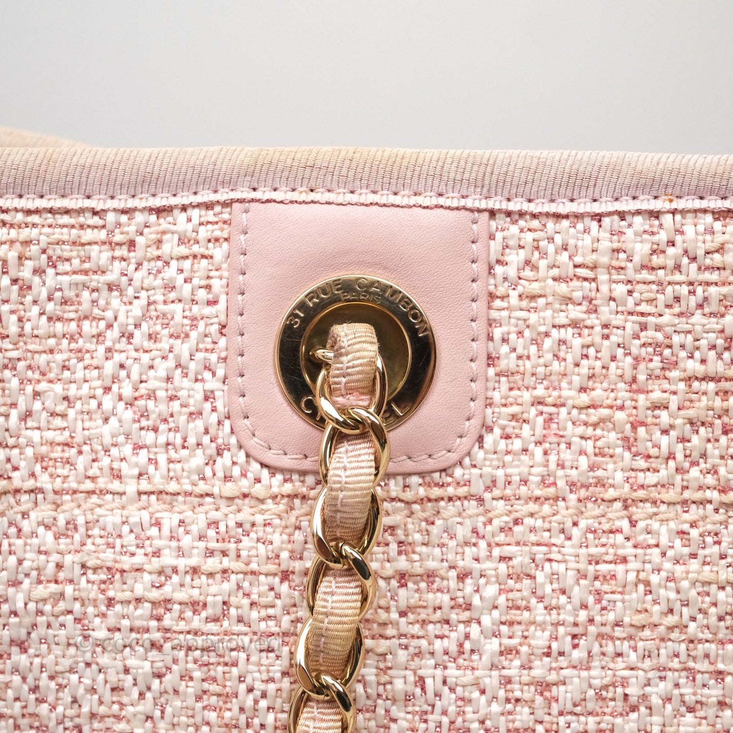 Chanel Medium Deauville Pink Glitter Raffia Gold Hardware